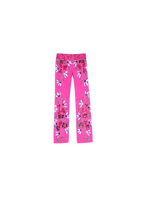 Preowned Voyage Passion vintage pink cotton hand painted floral trousers Size S