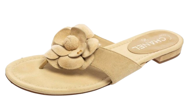 Preowned Chanel Beige Suede Camellia Sandals Size 38 cloth