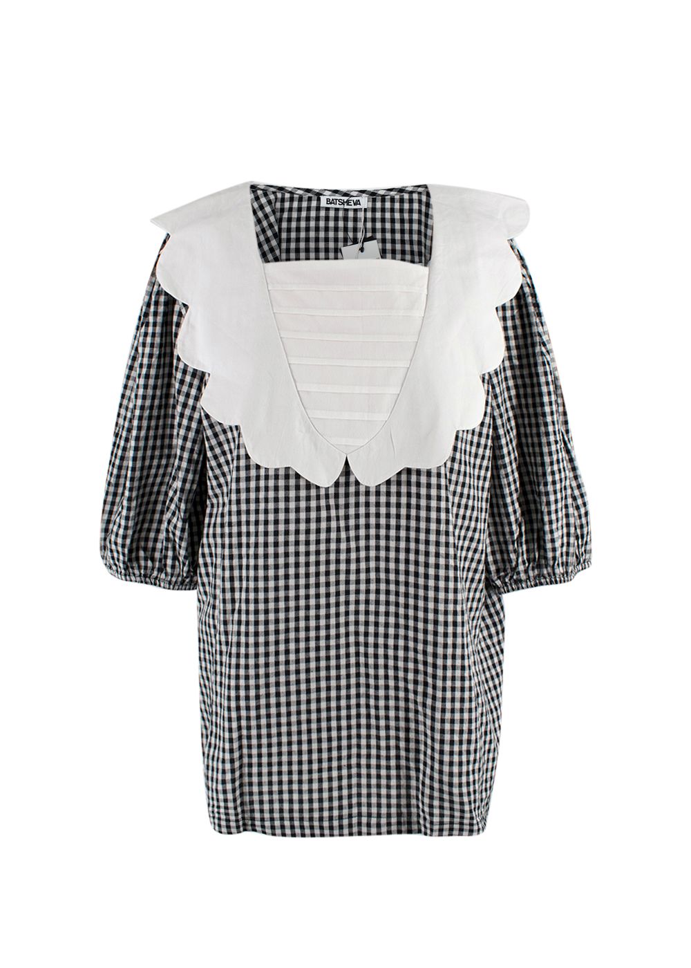 Batsheva Black and White Gingham Scalloped Collar Top Size M cotton