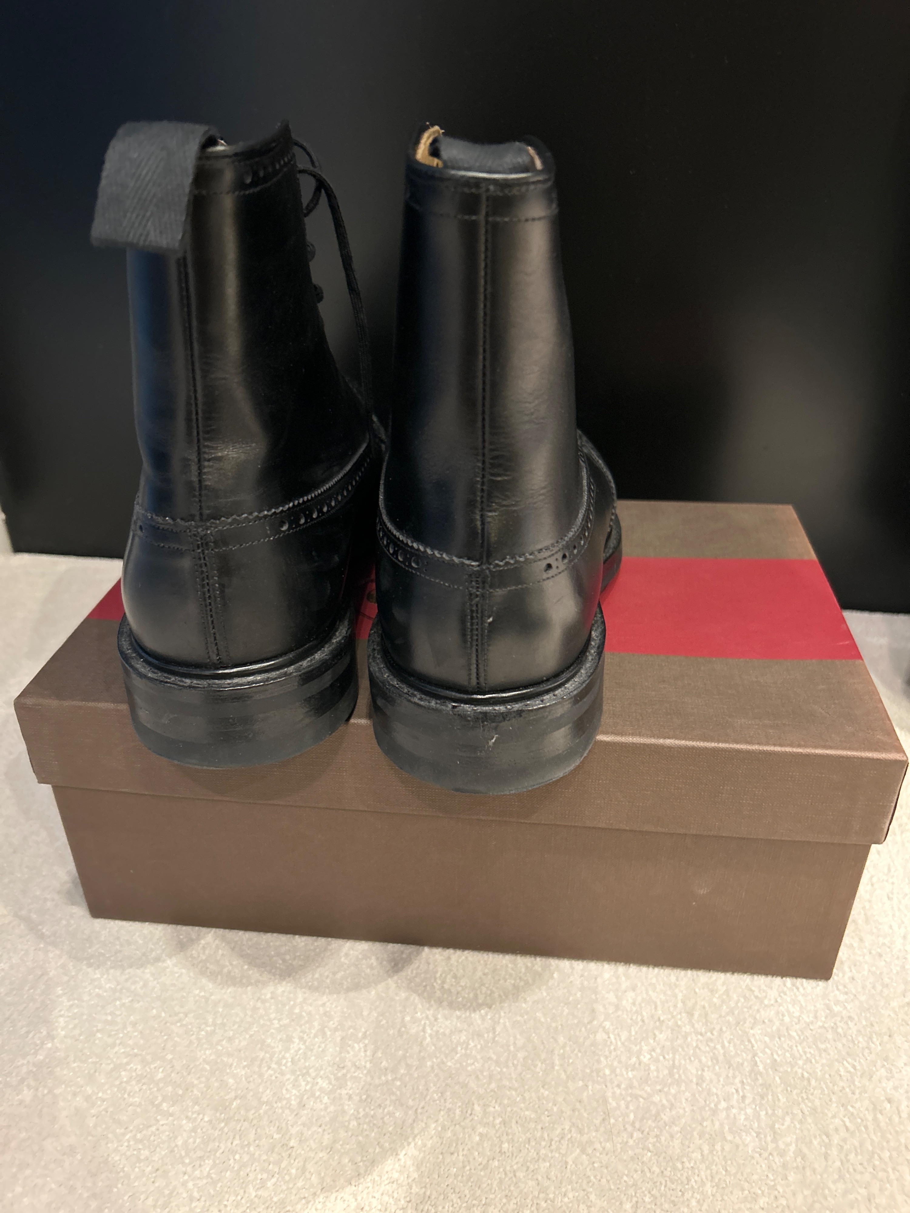 Men's Preowned Black Leather Nutley Combat Boots Size 42