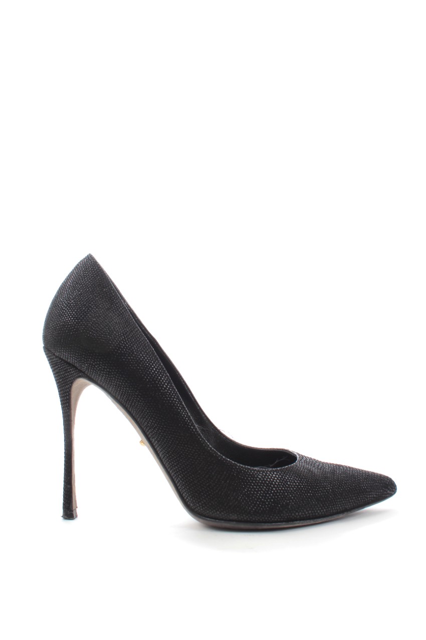 Preowned Sergio Rossi Snakeskin Effect Suede Point Toe Heeled Pumps Size 365 Black leather