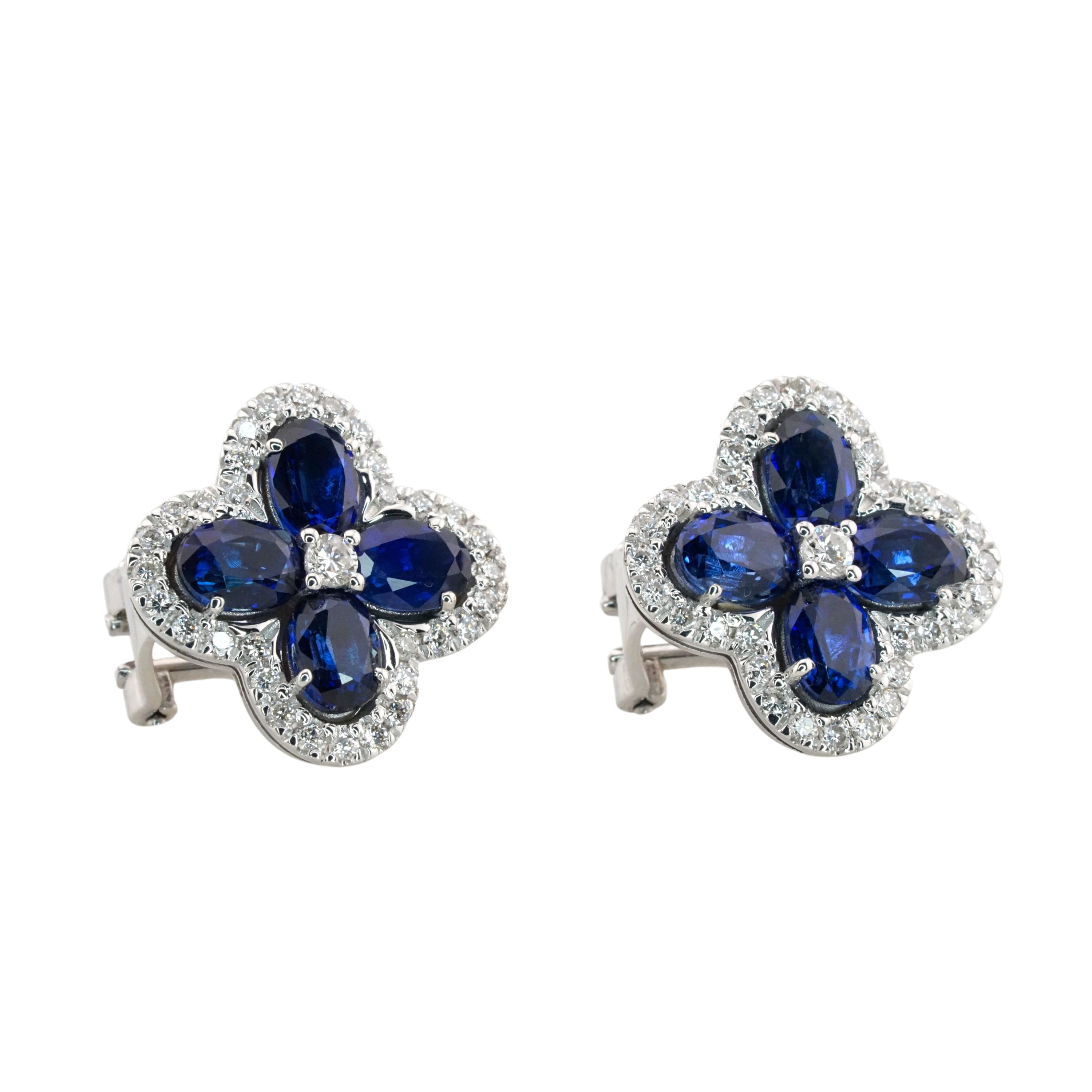 Antinori Fine Jewels 4ct Blue Sapphire  Diamond 18kt White Gold Earrings