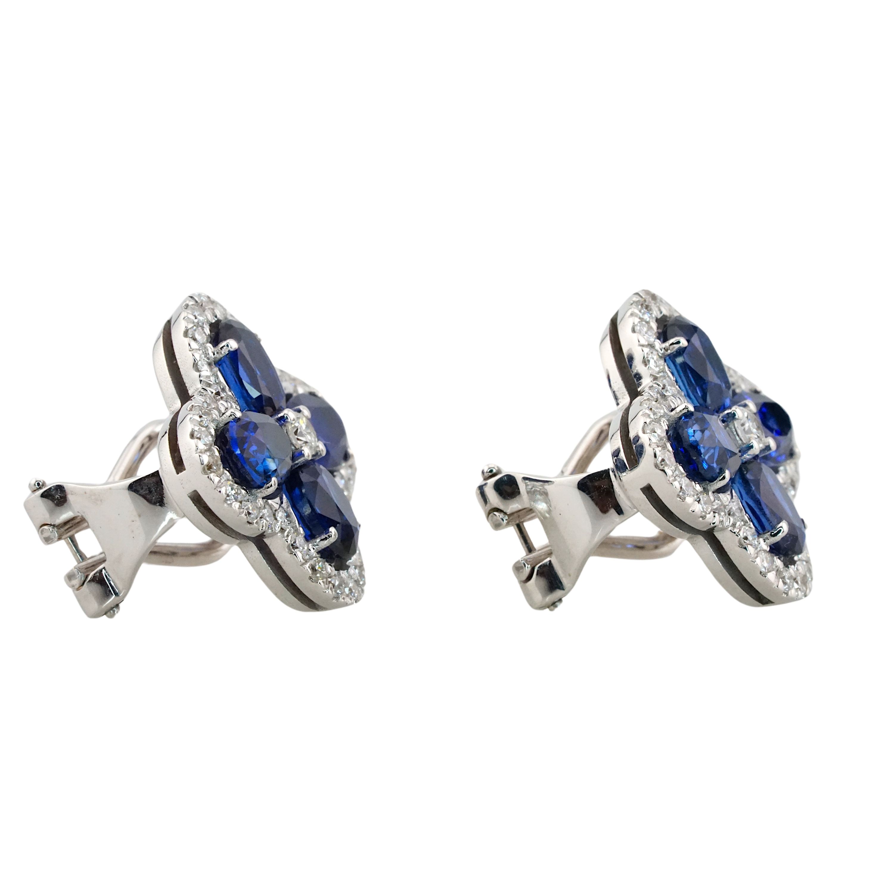 Antinori Fine Jewels 4ct Blue Sapphire  Diamond 18kt White Gold Earrings