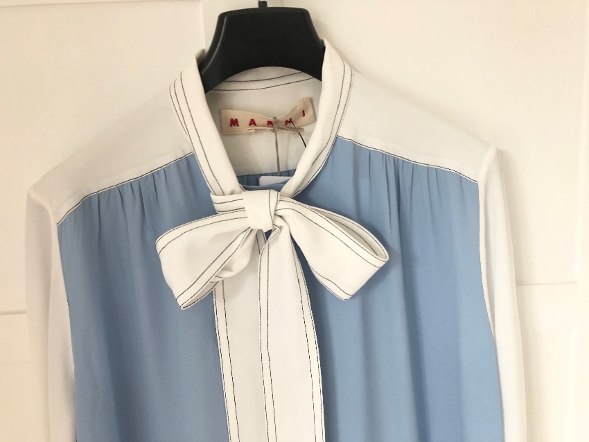 Marni Blue  White Colourblock Pussybow Dress Size XS silk