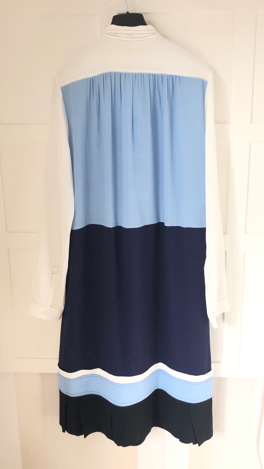 Marni Blue  White Colourblock Pussybow Dress Size XS silk