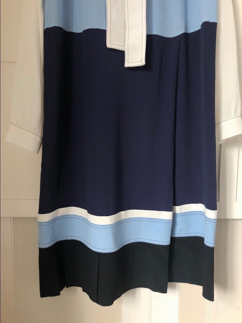 Marni Blue  White Colourblock Pussybow Dress Size XS silk