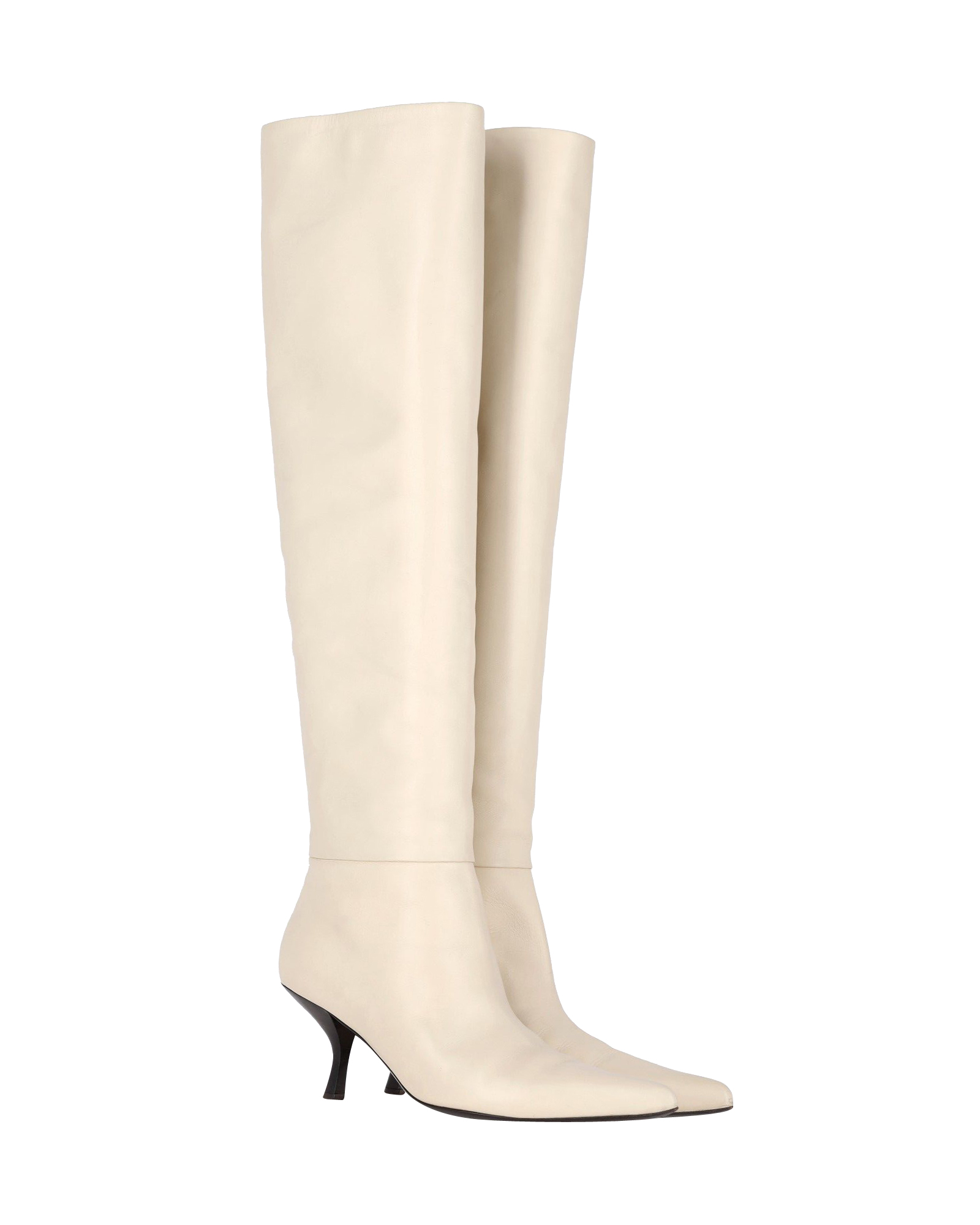 The Row Cream Calfskin Bourgeoisie Over-the-Knee Boots Size XS