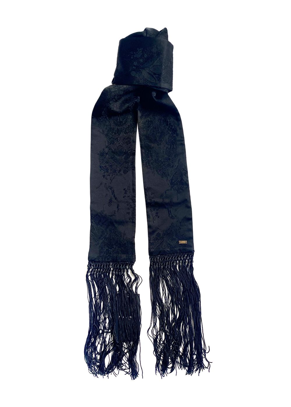 Saint Laurent Black Jacquard Fringed Scarf acetato/wool/viscose