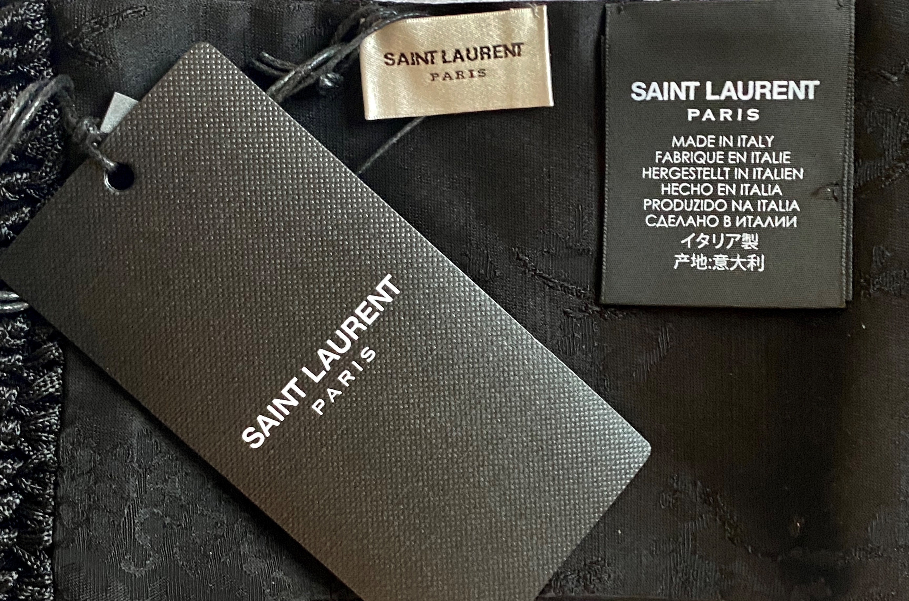 Saint Laurent Black Jacquard Fringed Scarf acetato/wool/viscose