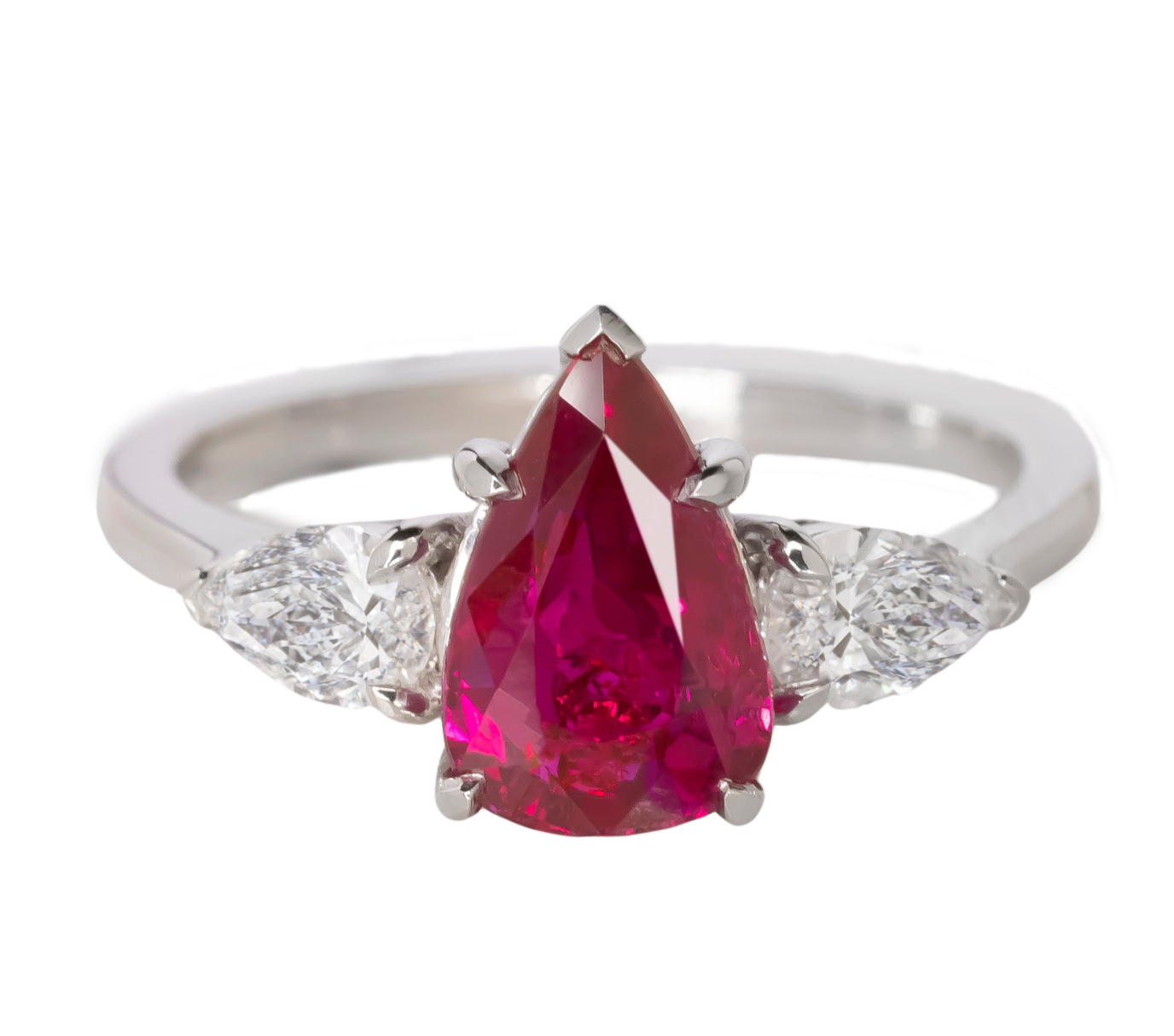 Antinori Fine Jewels 18kt White Gold 2ct Pear-cut Ruby  2ct Diamond Ring Red