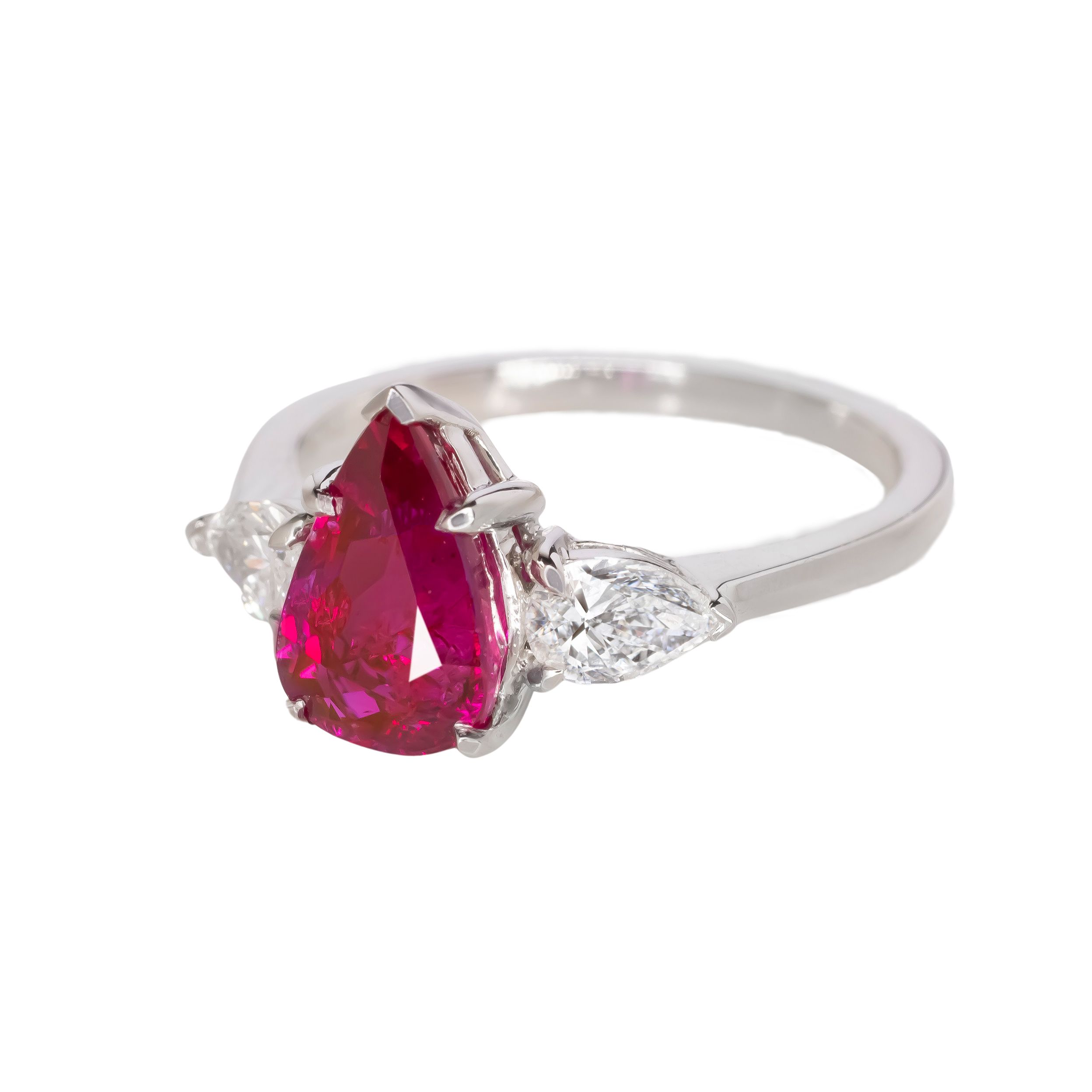 Antinori Fine Jewels 18kt White Gold 2ct Pear-cut Ruby  2ct Diamond Ring Red