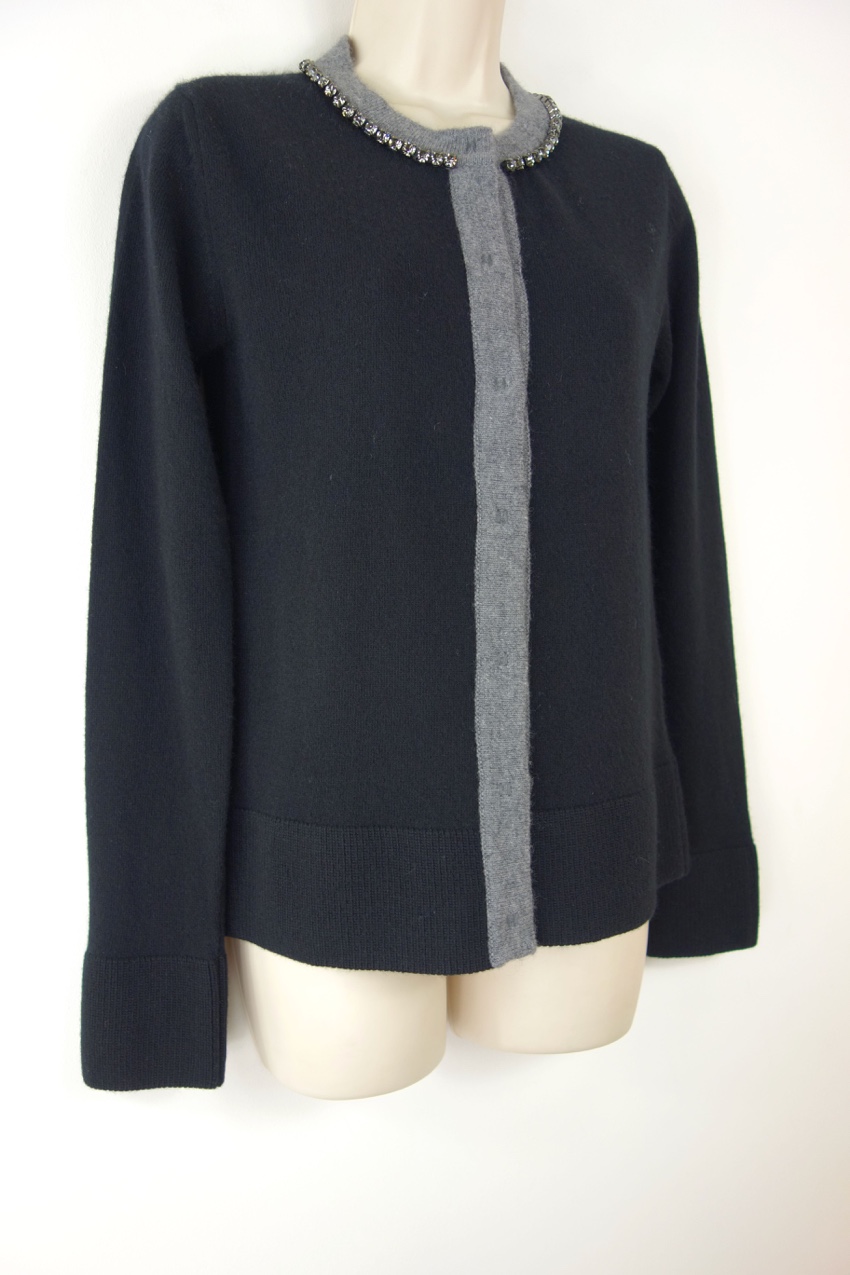 Preowned No21 Crystal Trimmmed Black Wool Cardigan Size S