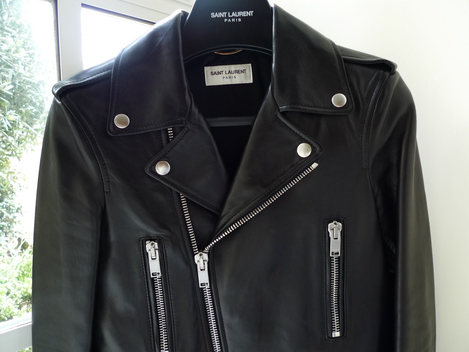 Preowned Saint Laurent Black Leather Biker Jacket Size XS