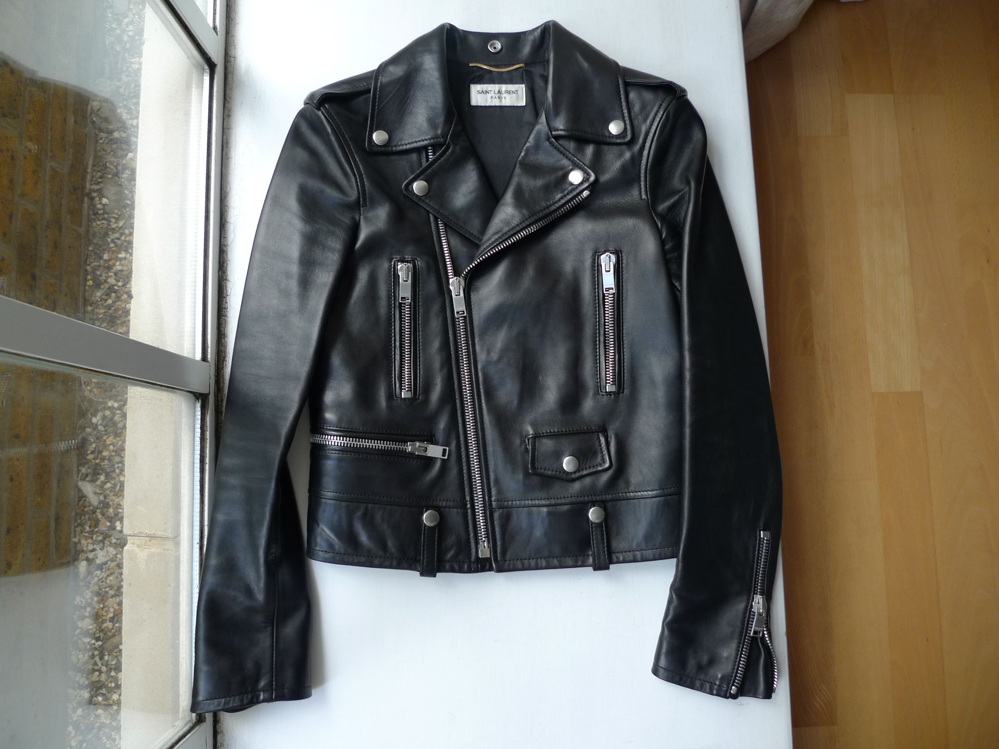 Preowned Saint Laurent Black Leather Biker Jacket Size XS