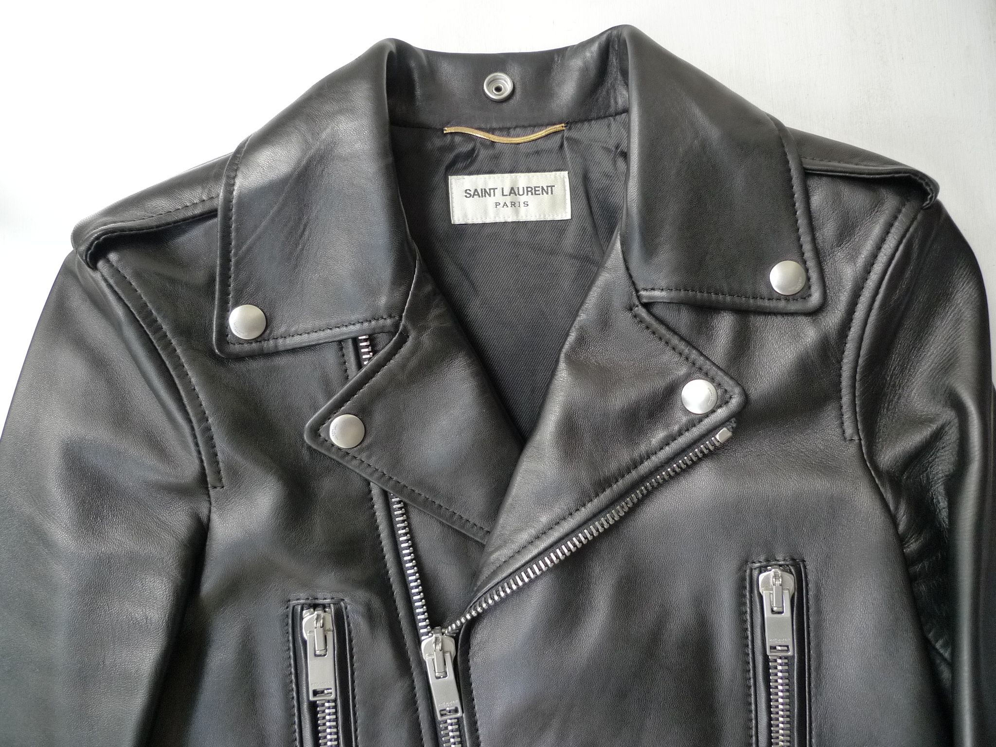 Preowned Saint Laurent Black Leather Biker Jacket Size XS