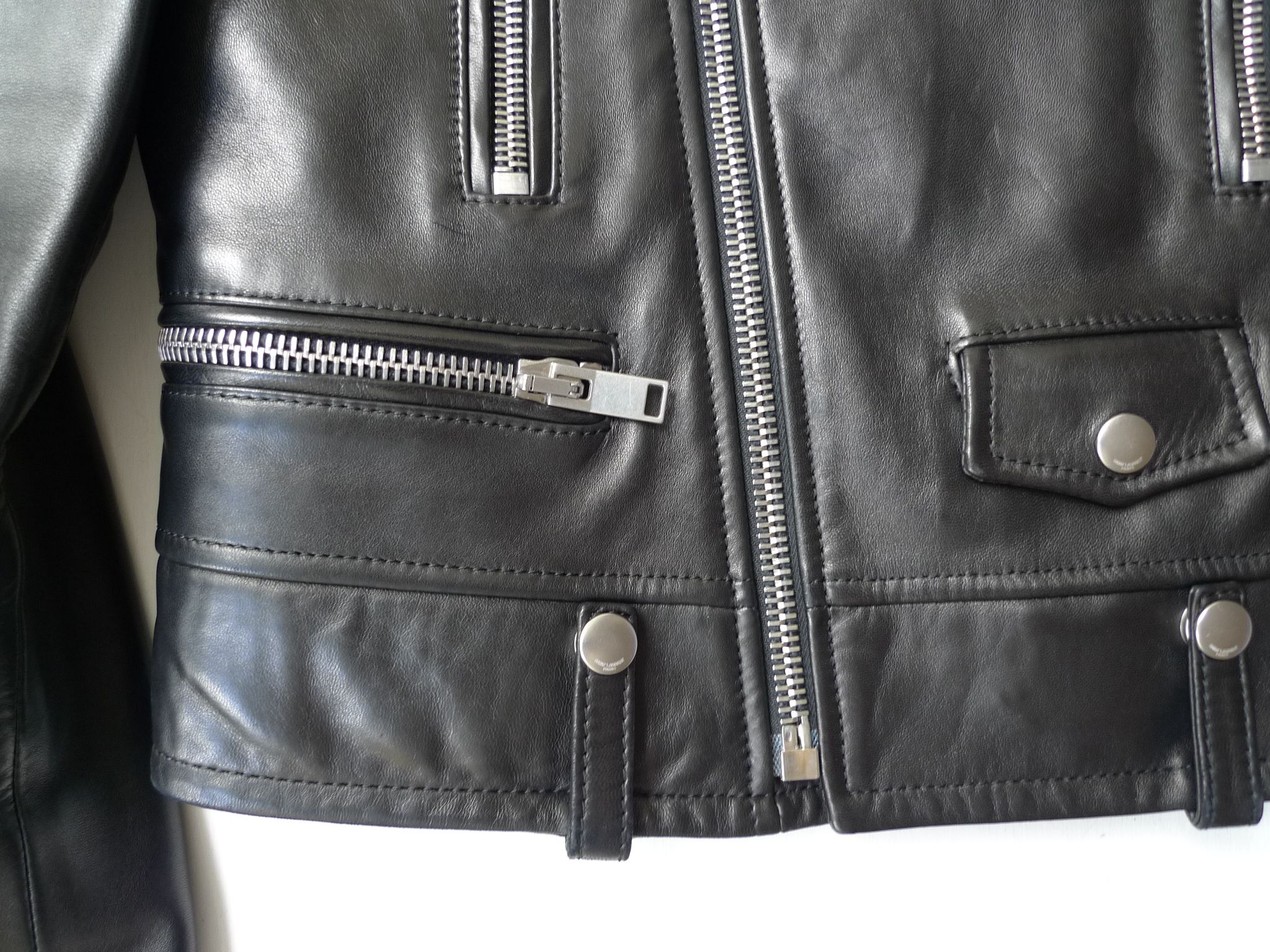 Preowned Saint Laurent Black Leather Biker Jacket Size XS