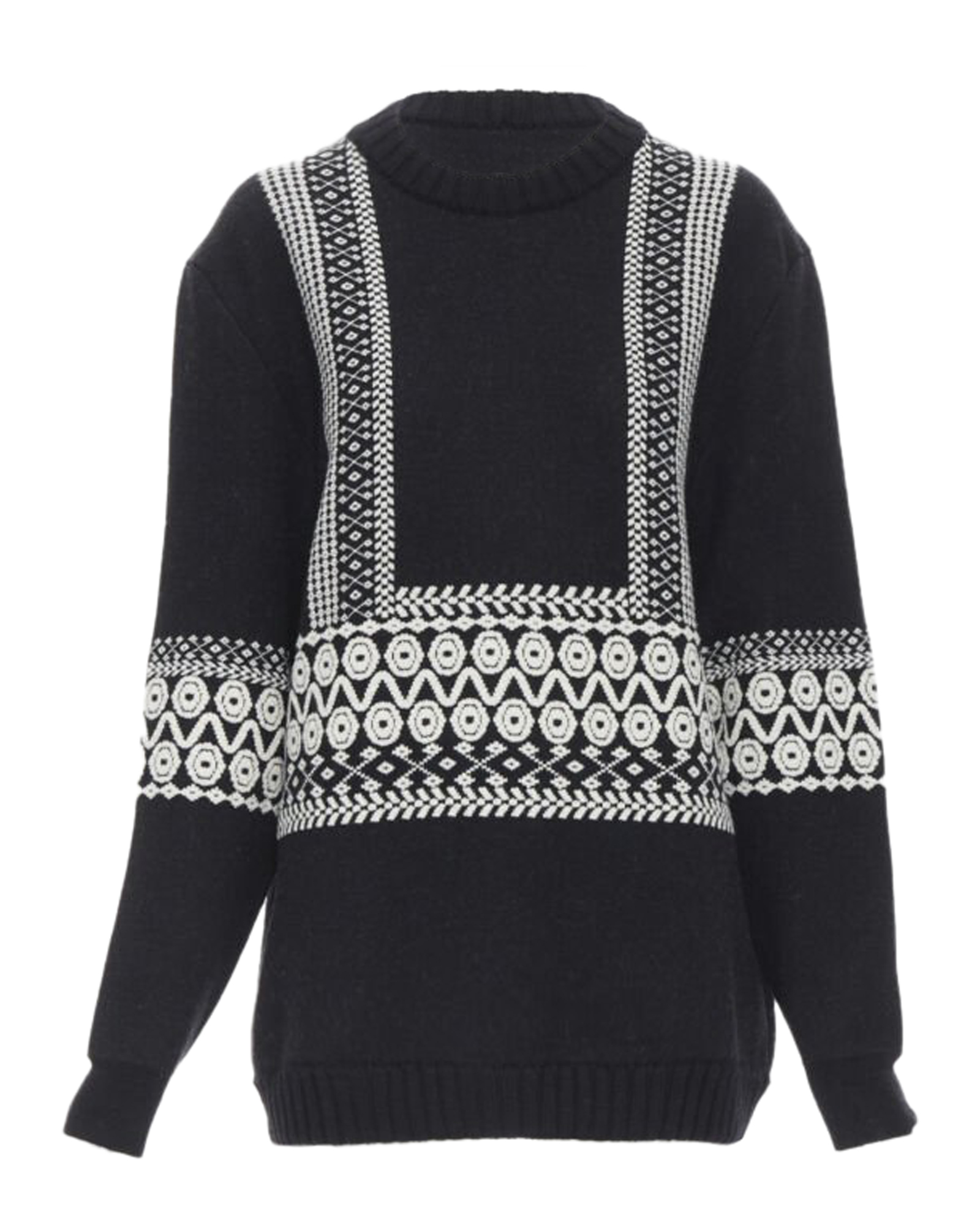 Preowned Chloe Black and White Intarsia Crewneck Jumper Size XS black | black wool/hair