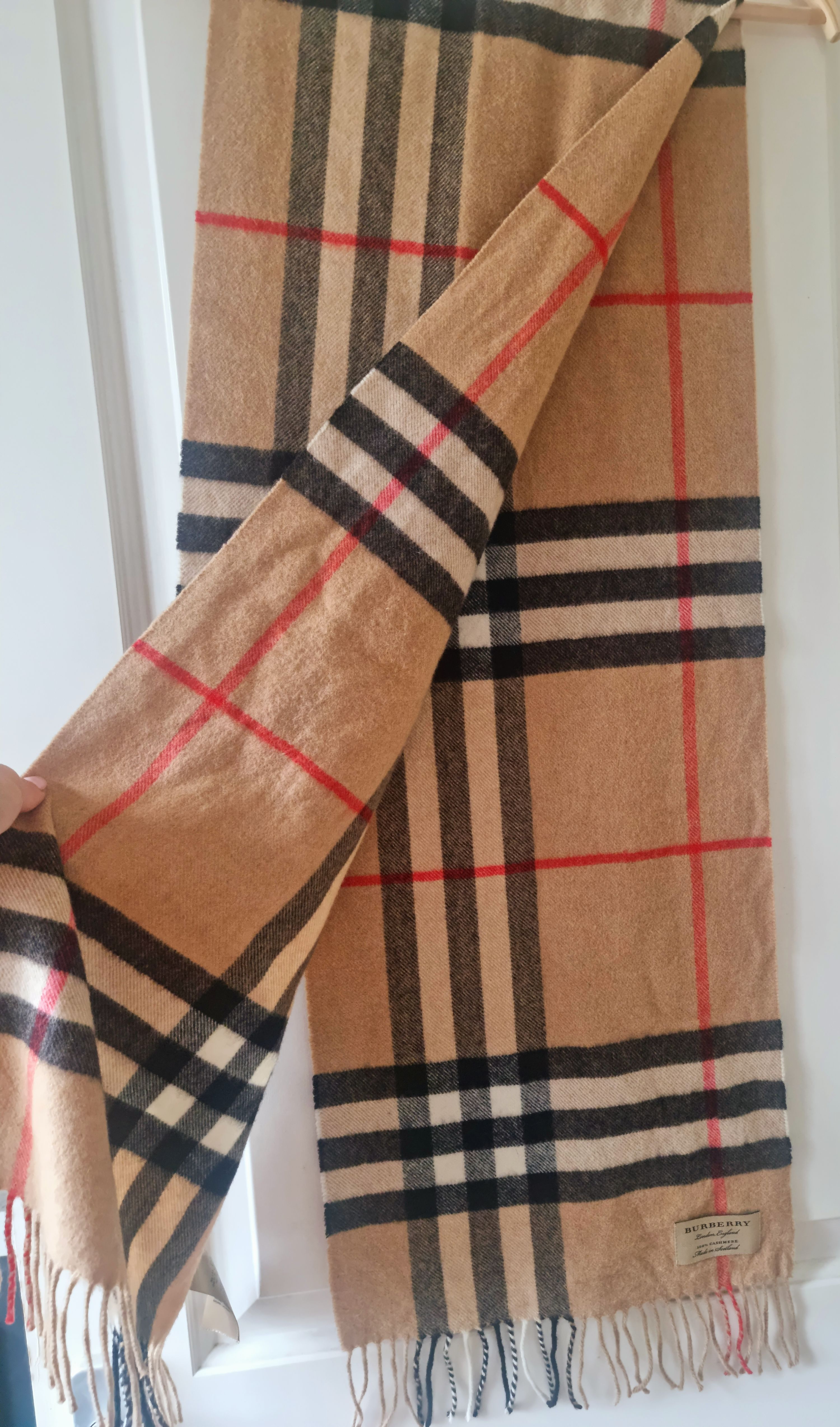 Men's Preowned Burberry Check Cashmere Scarf Archive beige