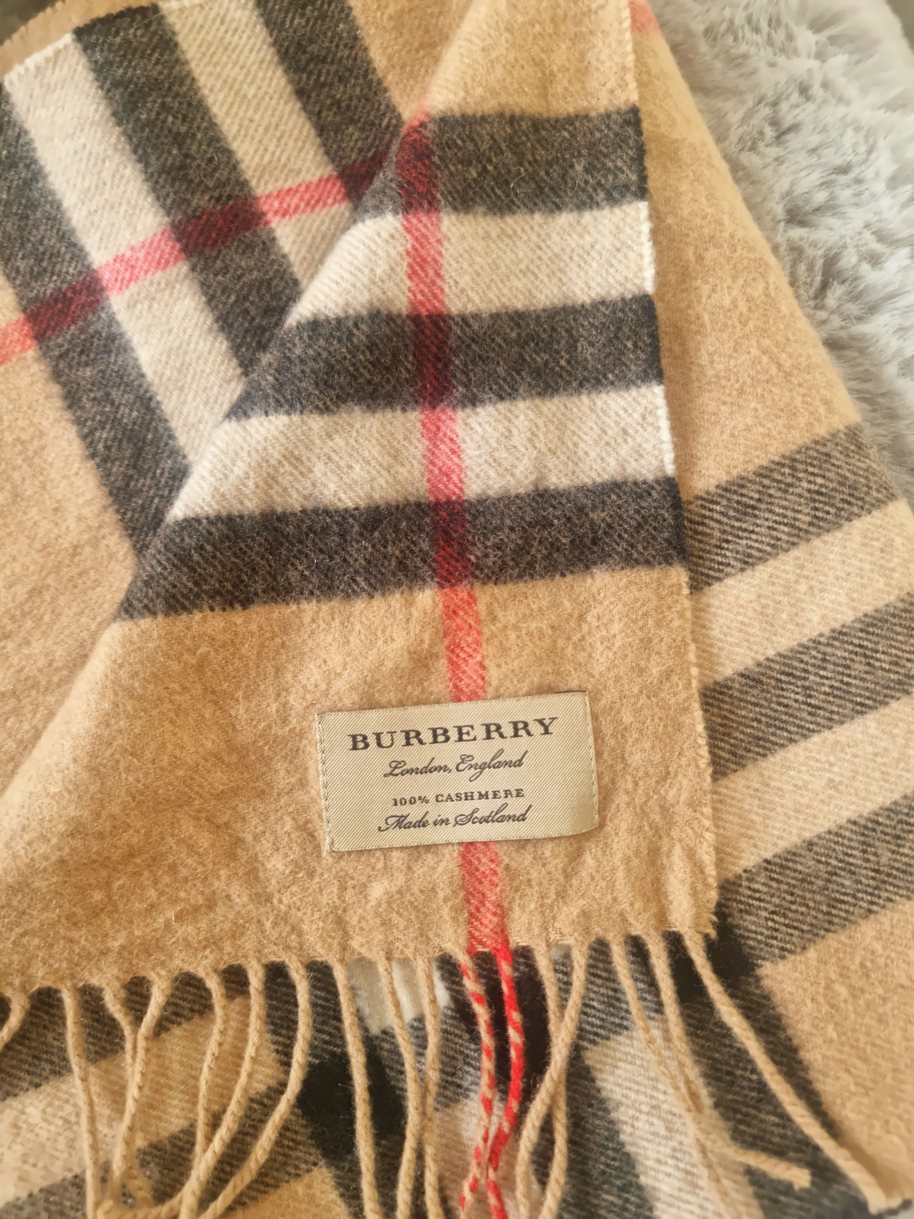 Men's Preowned Burberry Check Cashmere Scarf Archive beige