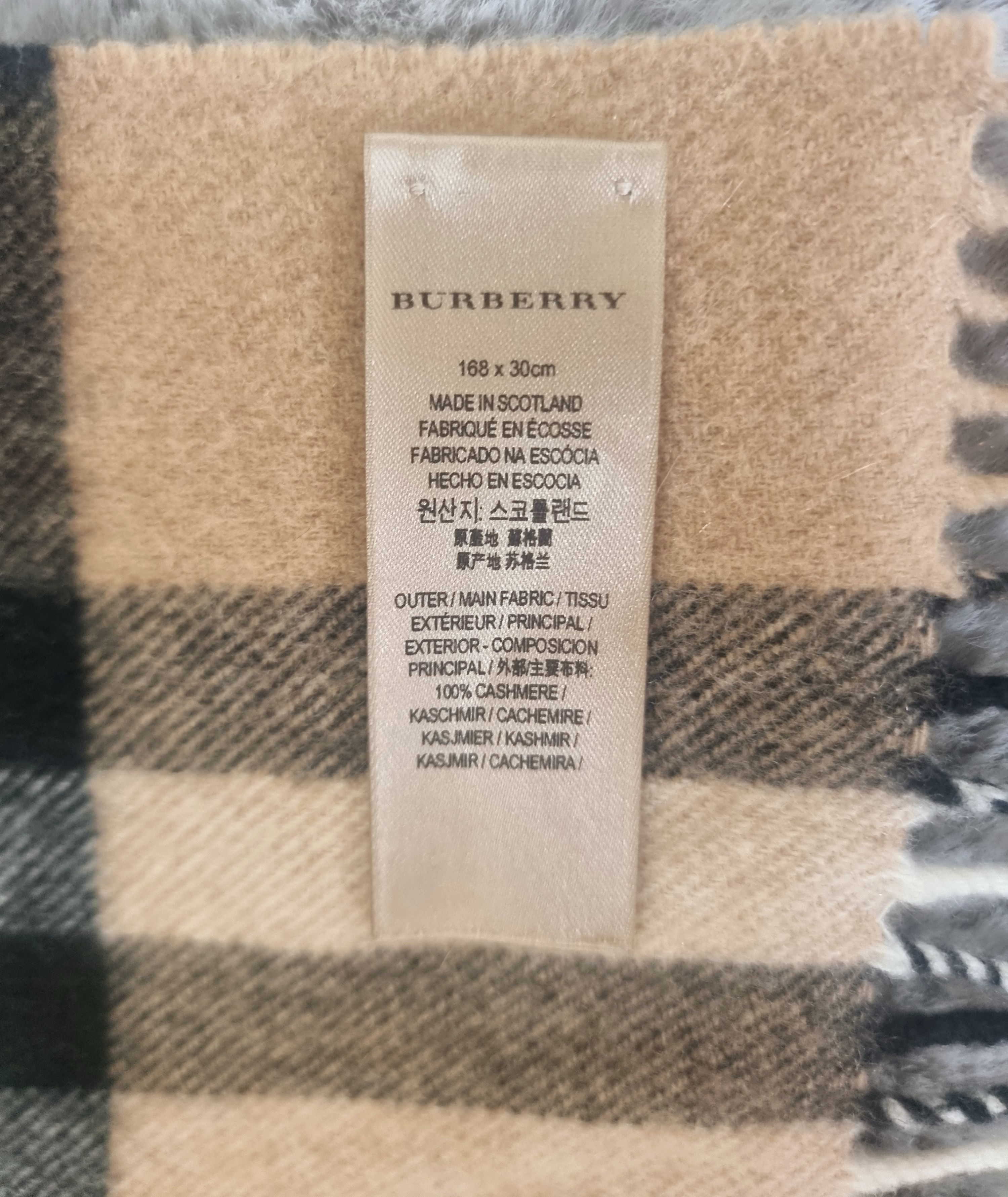 Men's Preowned Burberry Check Cashmere Scarf Archive beige