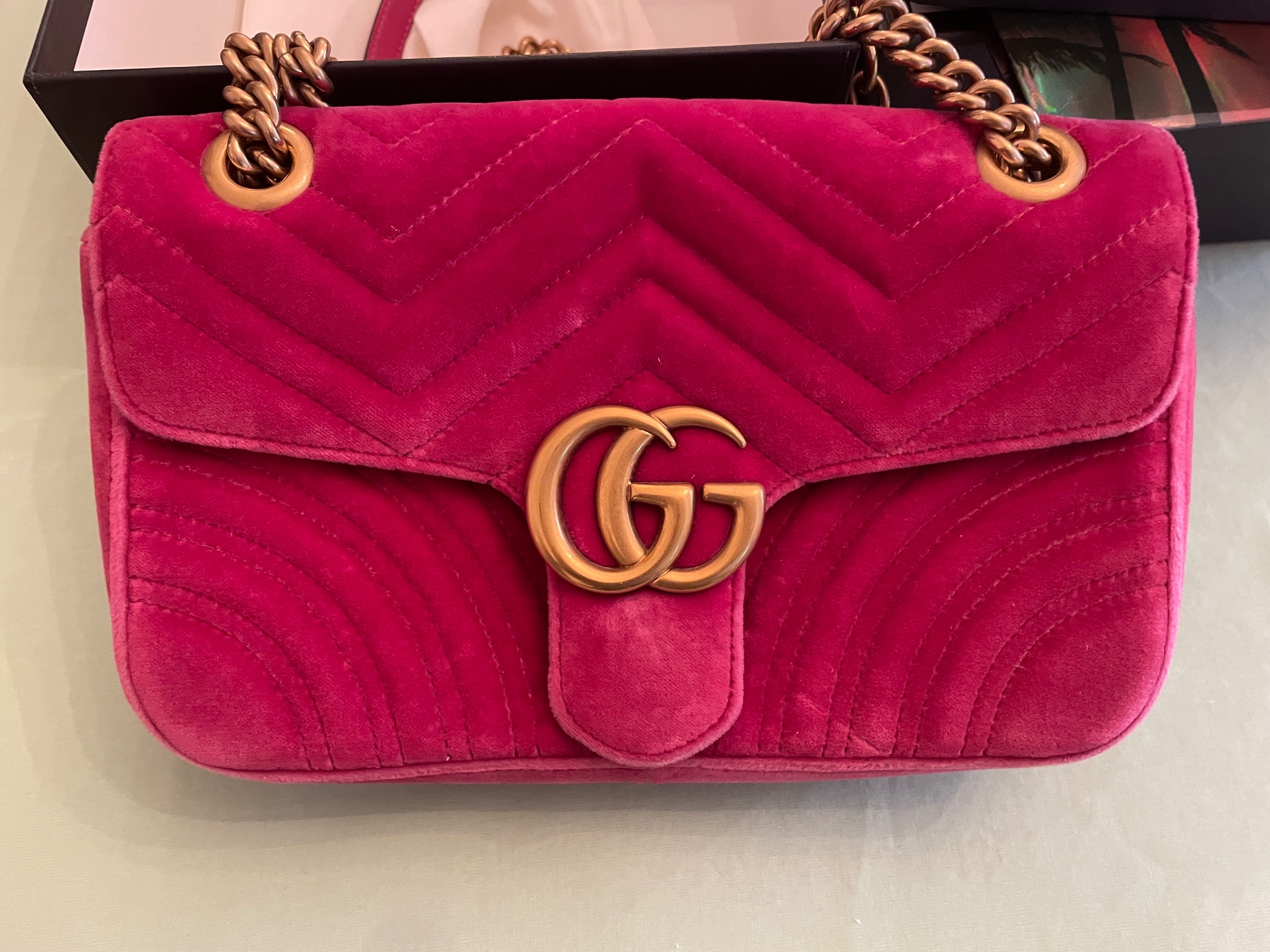 Preowned Gucci Pink Velvet Marmont Shoulder Bag