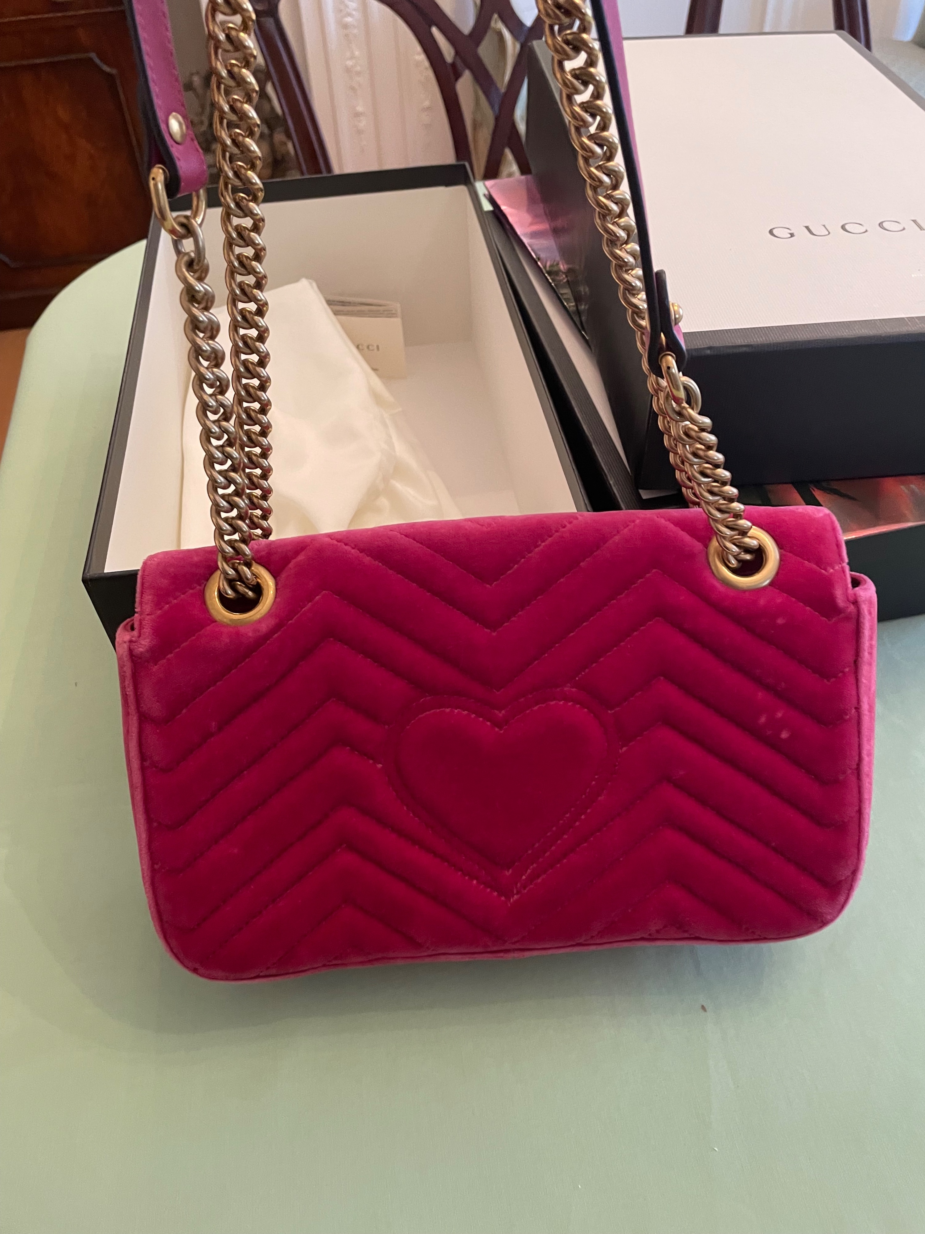 Preowned Gucci Pink Velvet Marmont Shoulder Bag