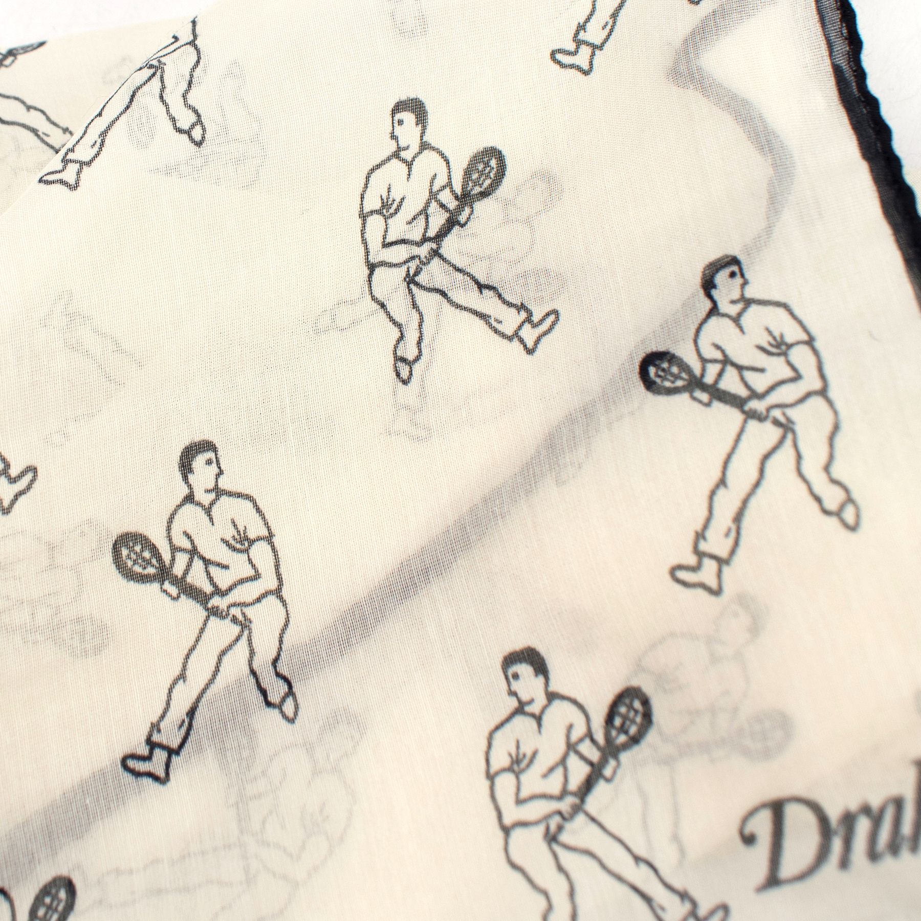 Men's Drake's Tennis Player Print Cotton and Silk Pocketsquare Beige and Black