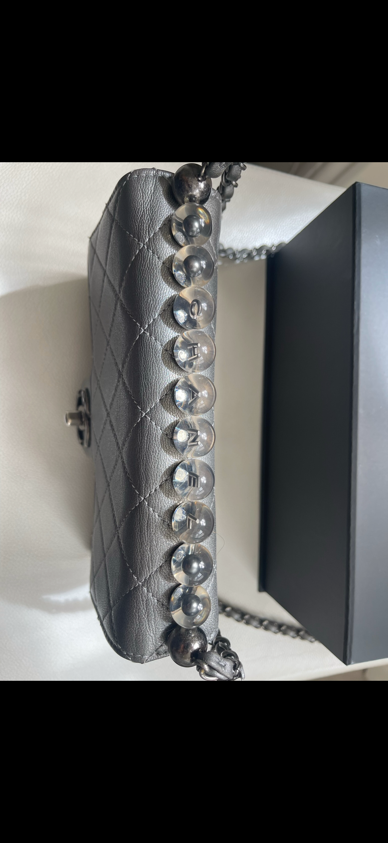 Chanel Metallic Silver Chic Pearls Single Flap Bag