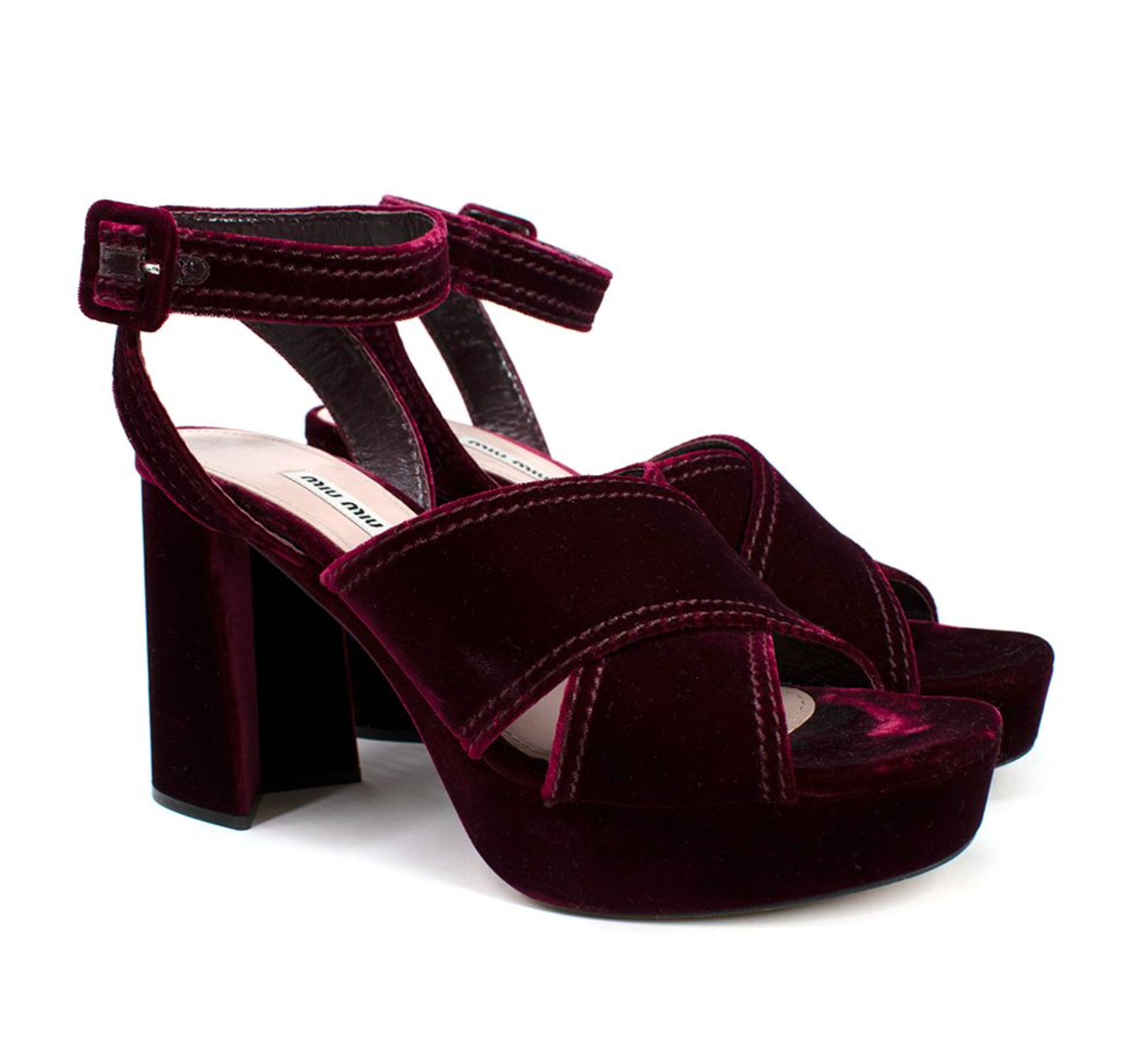 Miu Miu Burgundy Velvet Block Heel Sandals Size 41