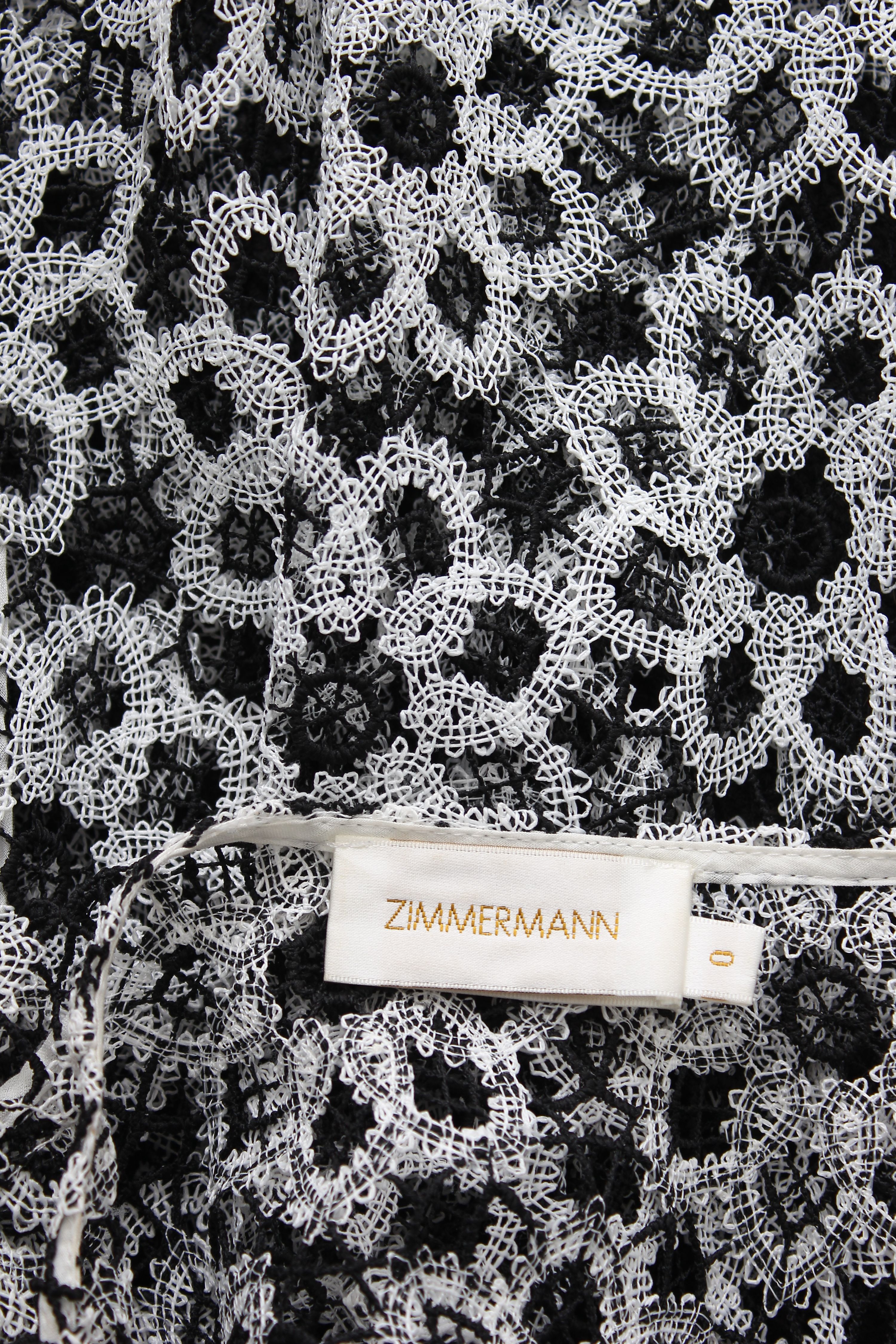 Preowned Zimmermann Black and White Empire Guipure Lace Blouse Size XS Black/White polyester