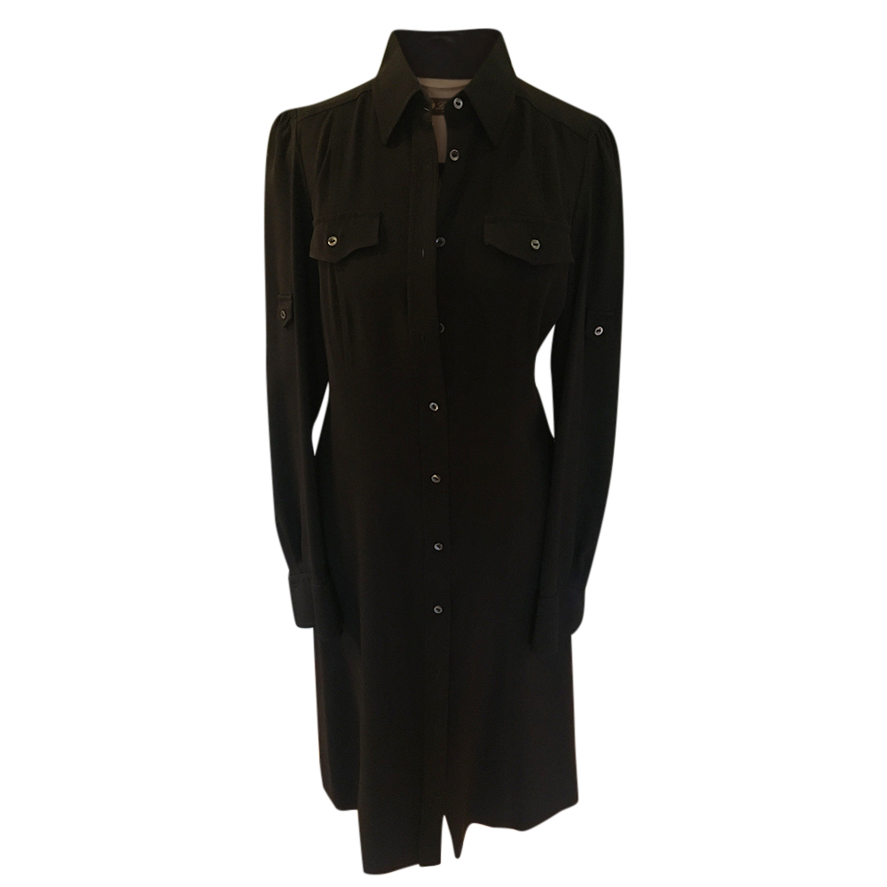 Preowned Loro Piana Black Silk Shirt Dress Size XS