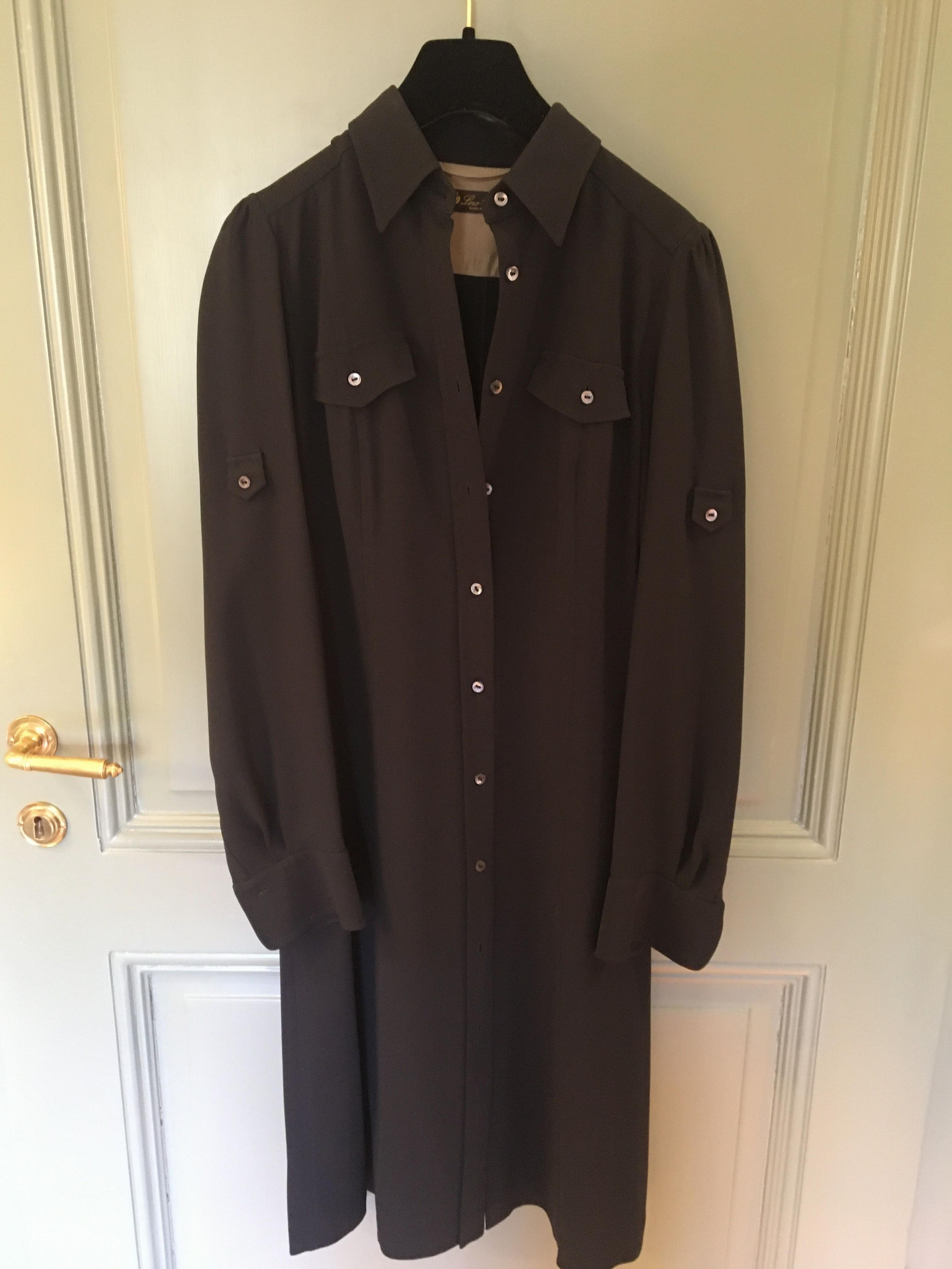 Preowned Loro Piana Black Silk Shirt Dress Size XS