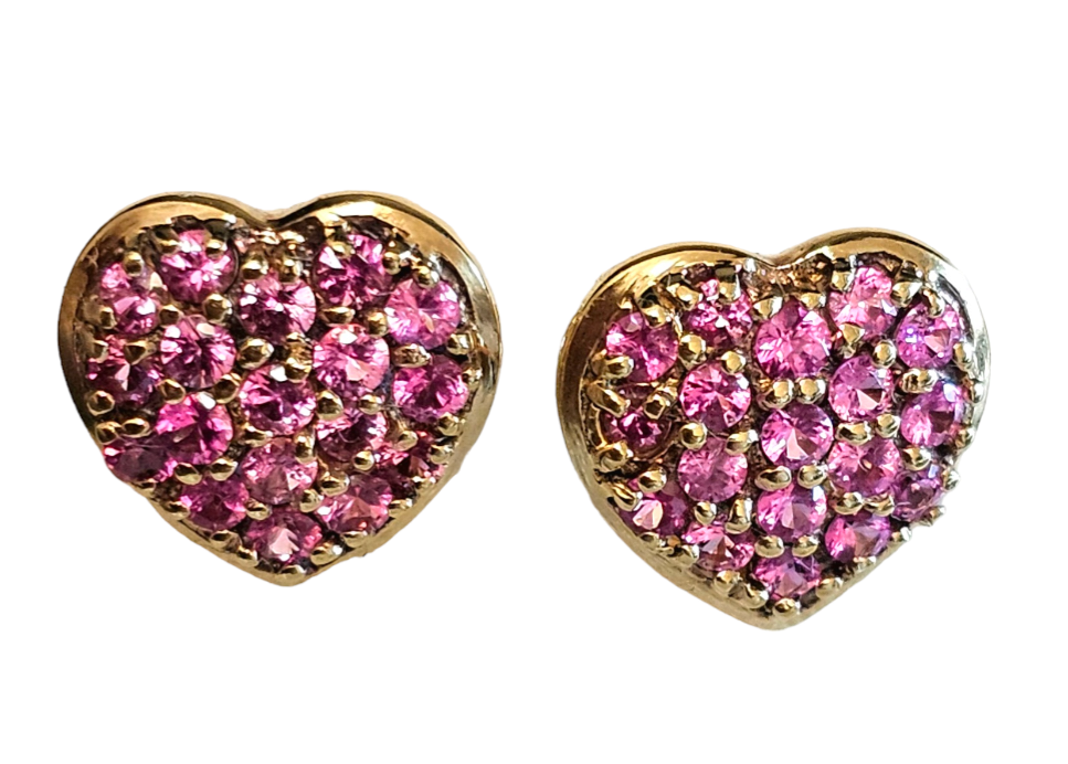 Preowned 18ct Yellow Gold Pink Sapphire Heart-shape Earrings ct gold