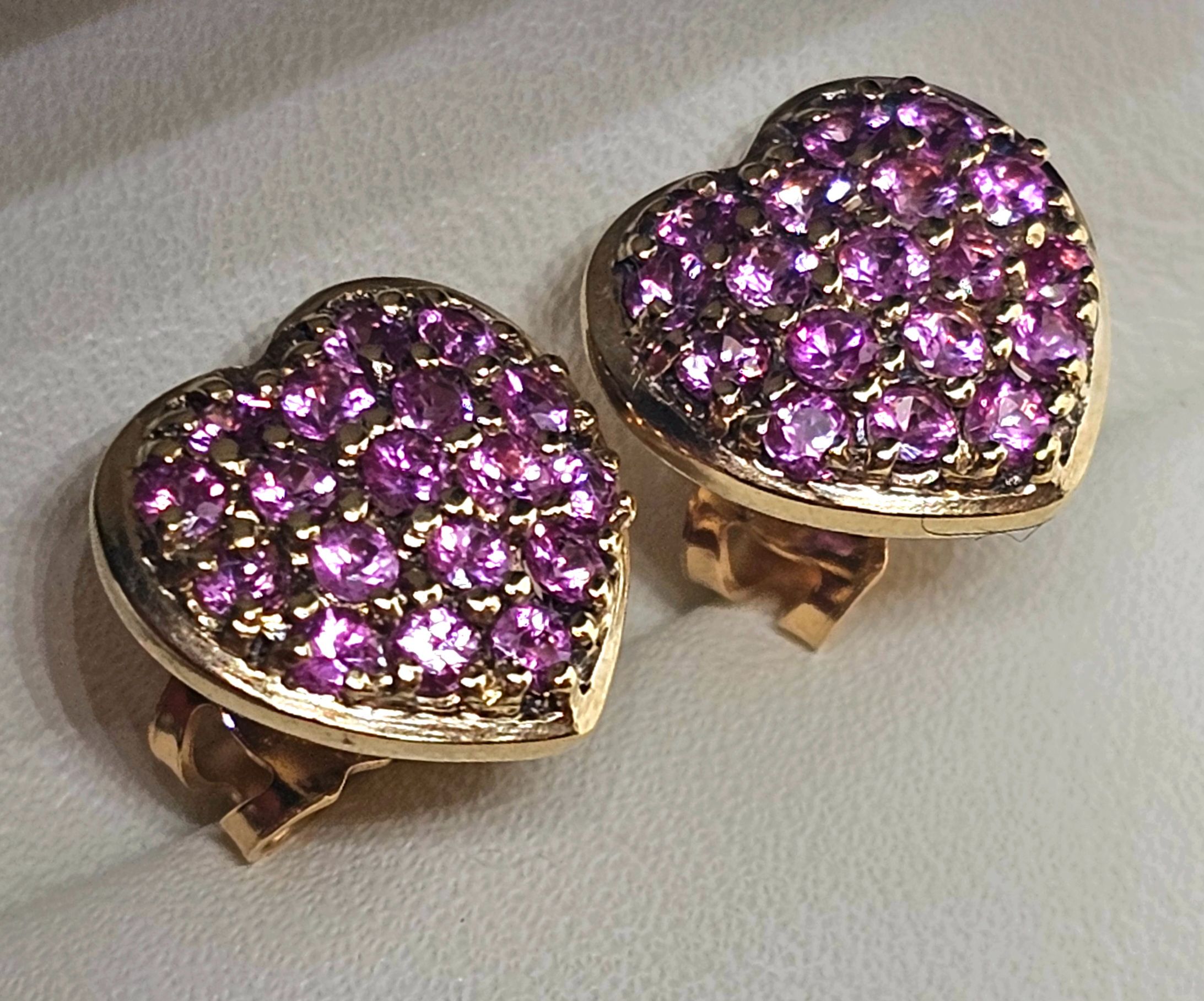 Preowned 18ct Yellow Gold Pink Sapphire Heart-shape Earrings ct gold