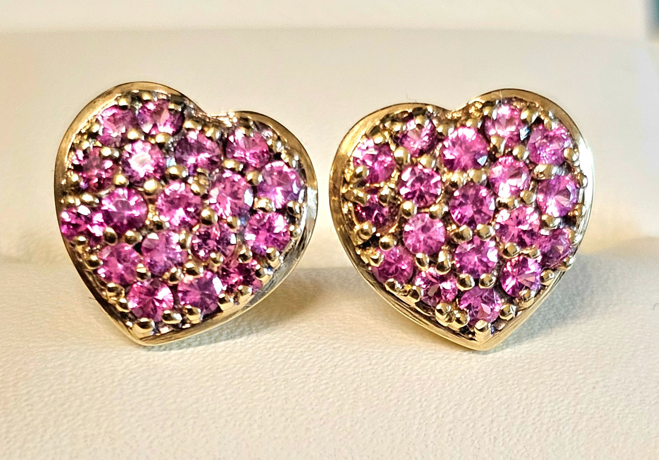 Preowned 18ct Yellow Gold Pink Sapphire Heart-shape Earrings ct gold