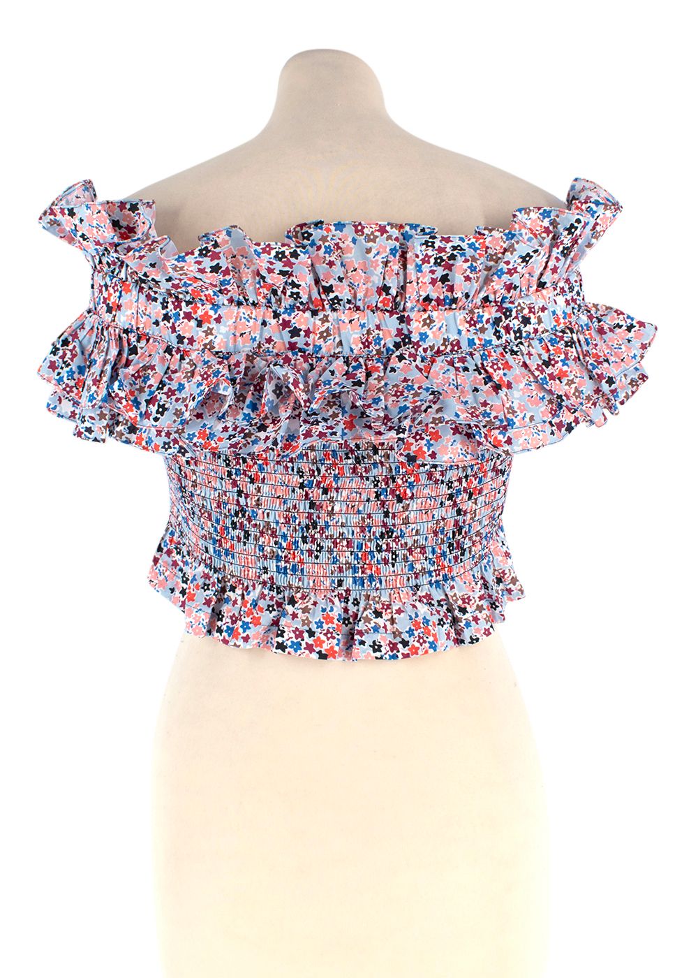 Philosophy Di Lorenzo Serafini Blue Floral Crop Top and Midi Skirt Set Size XS Blue Multi-Colour cotton