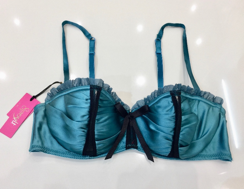 Spoyit Teal Silk Half Cup Bra  Brief Set Size L Blue