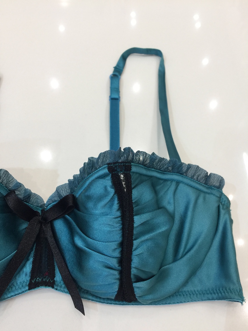 Spoyit Teal Silk Half Cup Bra  Brief Set Size L Blue