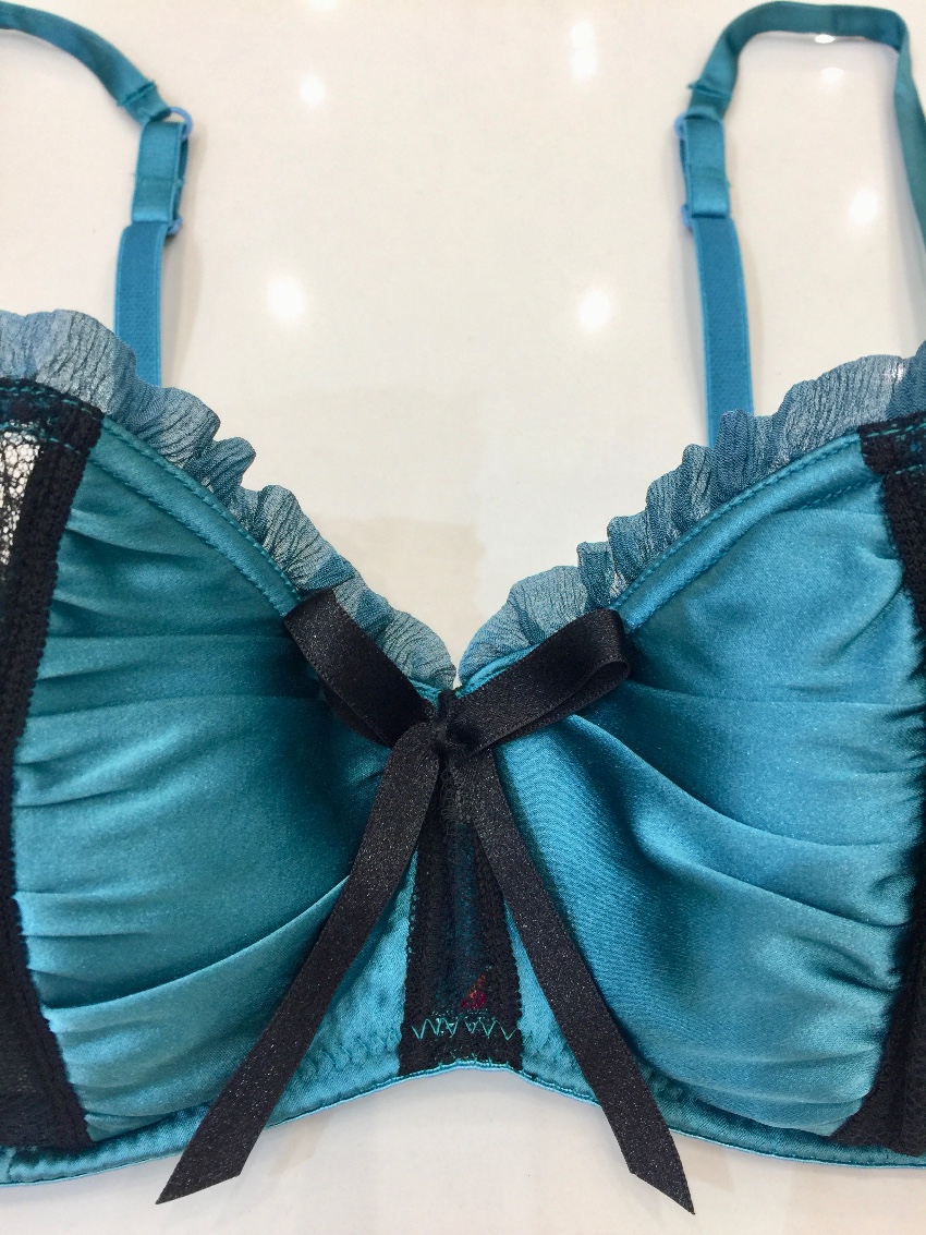 Spoyit Teal Silk Half Cup Bra  Brief Set Size L Blue