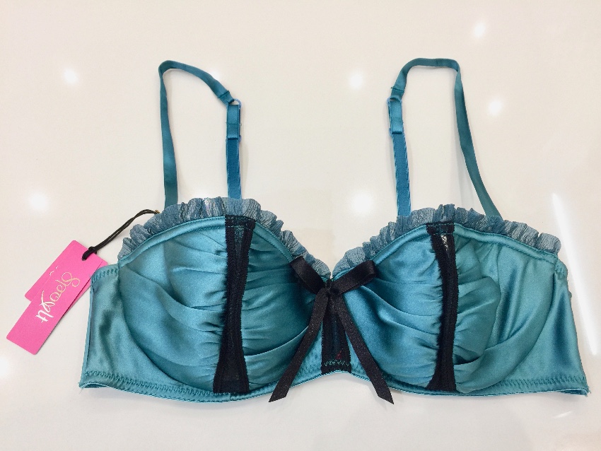 Spoyit Teal Silk Half Cup Bra  Brief Set Size L Blue