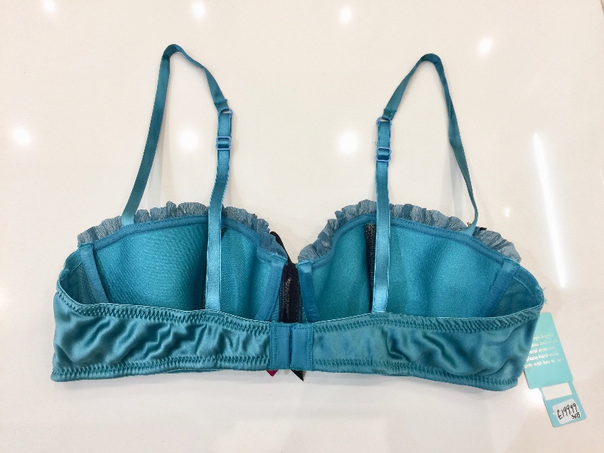 Spoyit Teal Silk Half Cup Bra  Brief Set Size L Blue