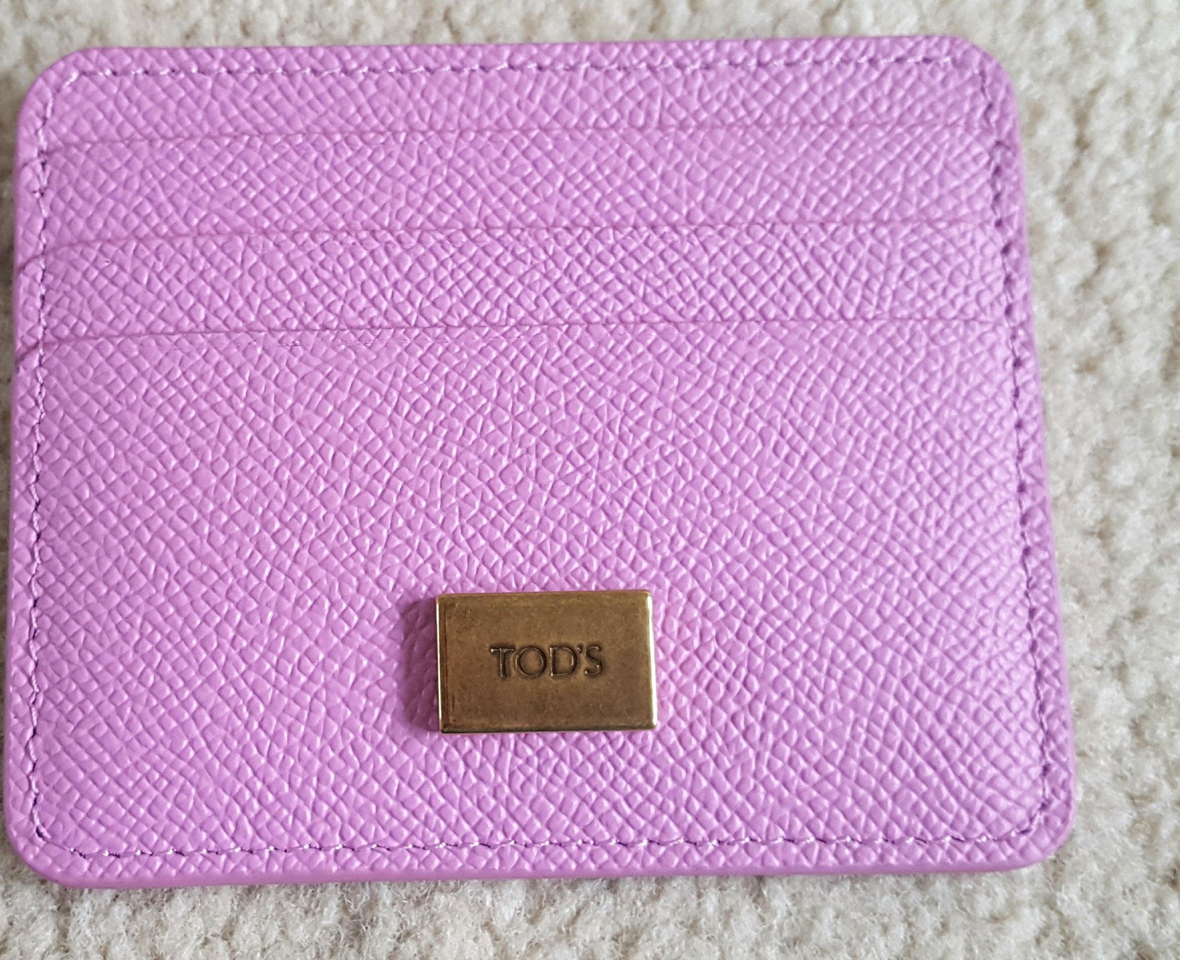 Tods Pink Grained Leather Card Holder orchid pink