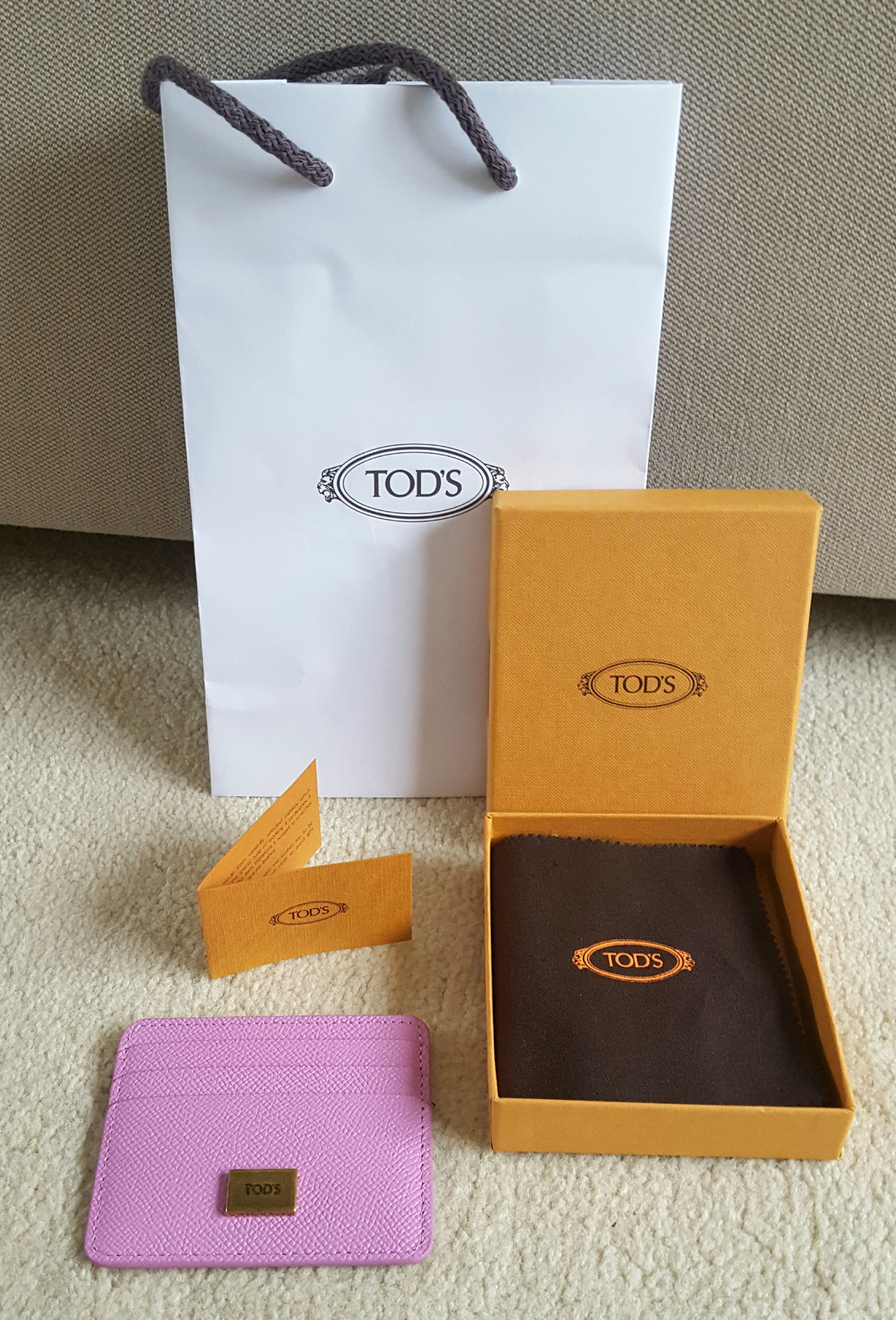 Tods Pink Grained Leather Card Holder orchid pink