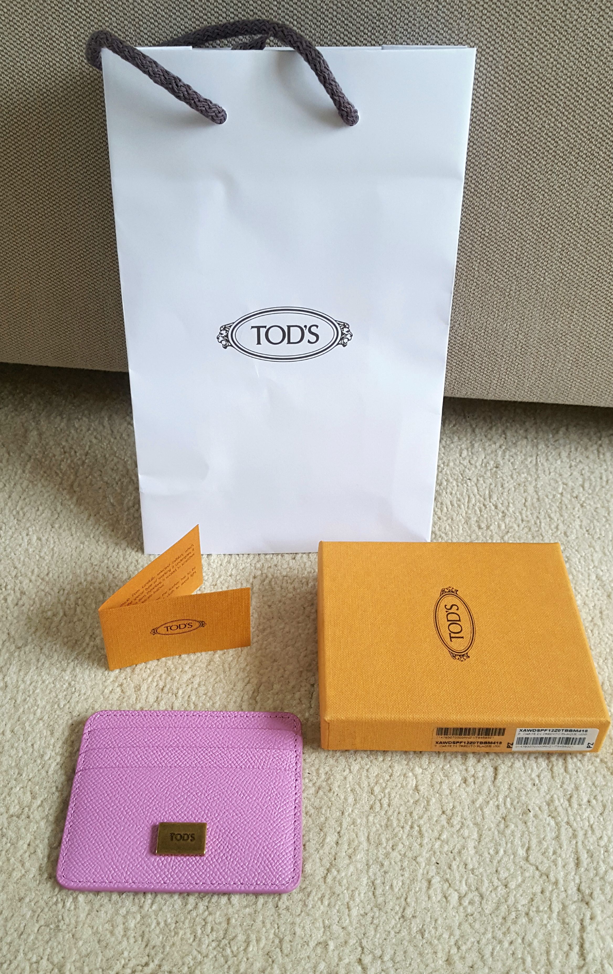 Tods Pink Grained Leather Card Holder orchid pink