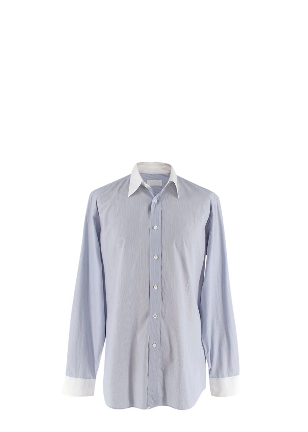 Men's Prada Blue Pinstripe Cotton Poplin Shirt Size 165