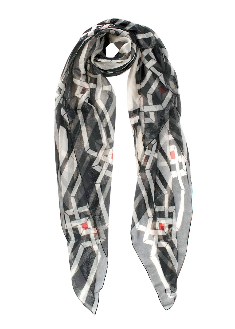 Chanel Sheer Black  Grey Metallic Scarf silk