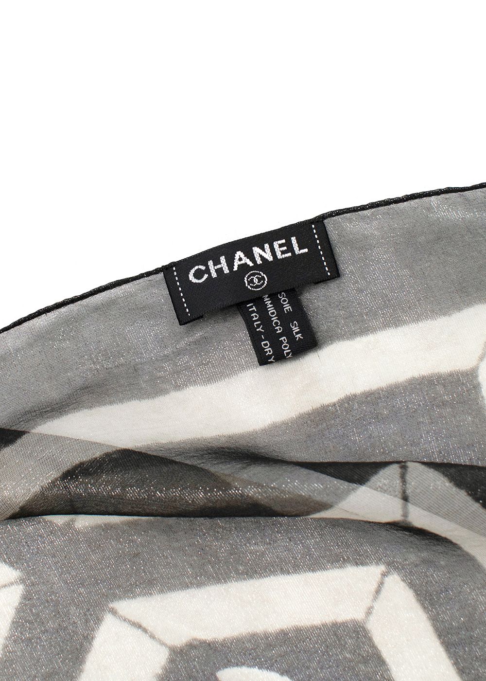 Chanel Sheer Black  Grey Metallic Scarf silk