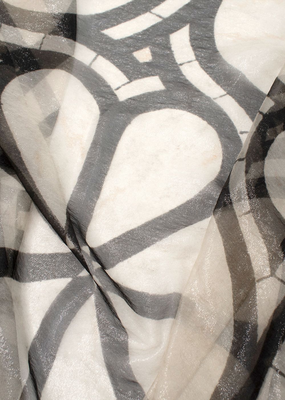 Chanel Sheer Black  Grey Metallic Scarf silk