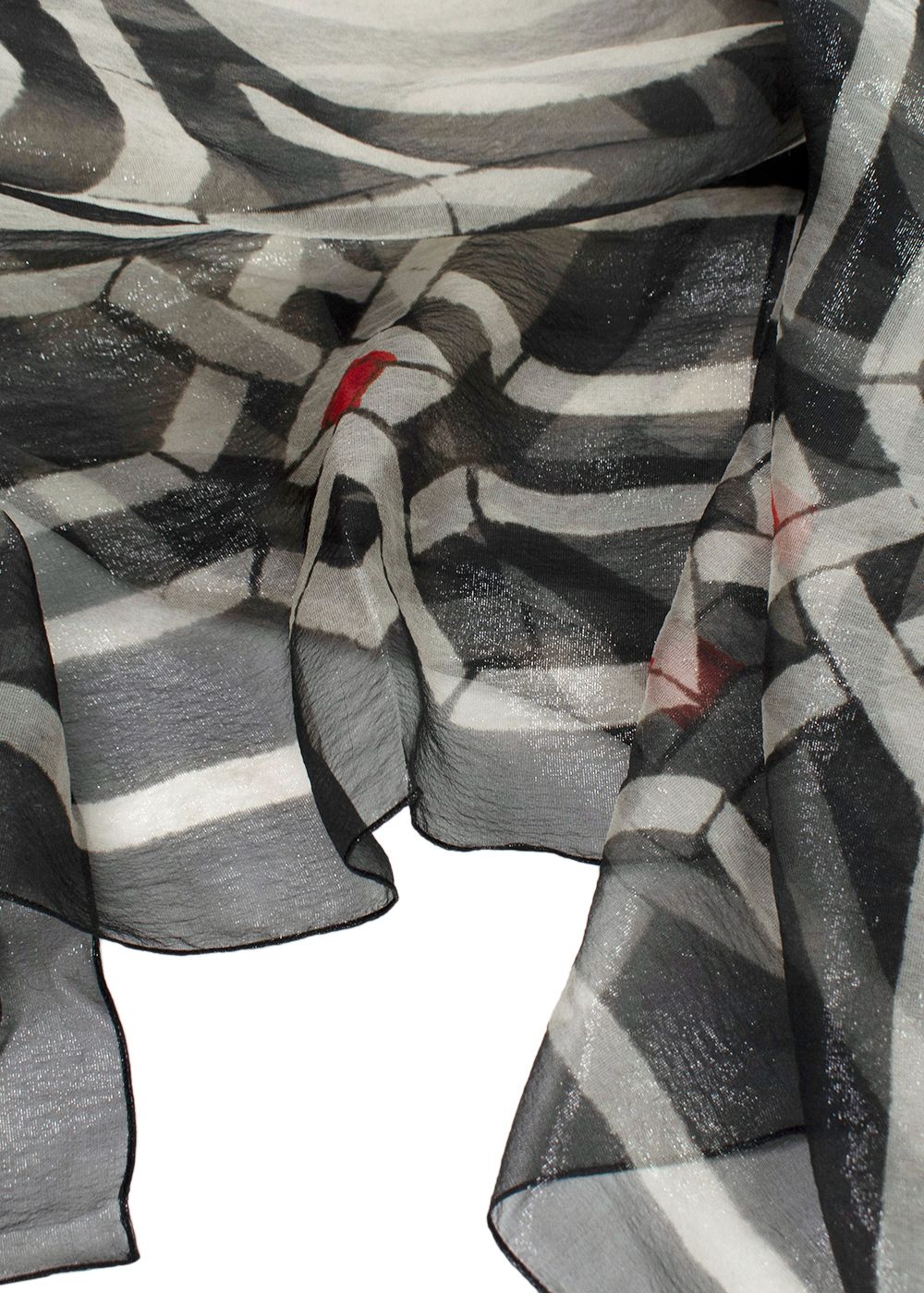 Chanel Sheer Black  Grey Metallic Scarf silk