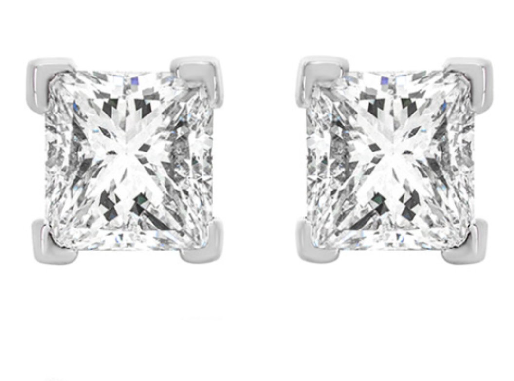 18ct White Gold Princess Cut Diamond Earrings